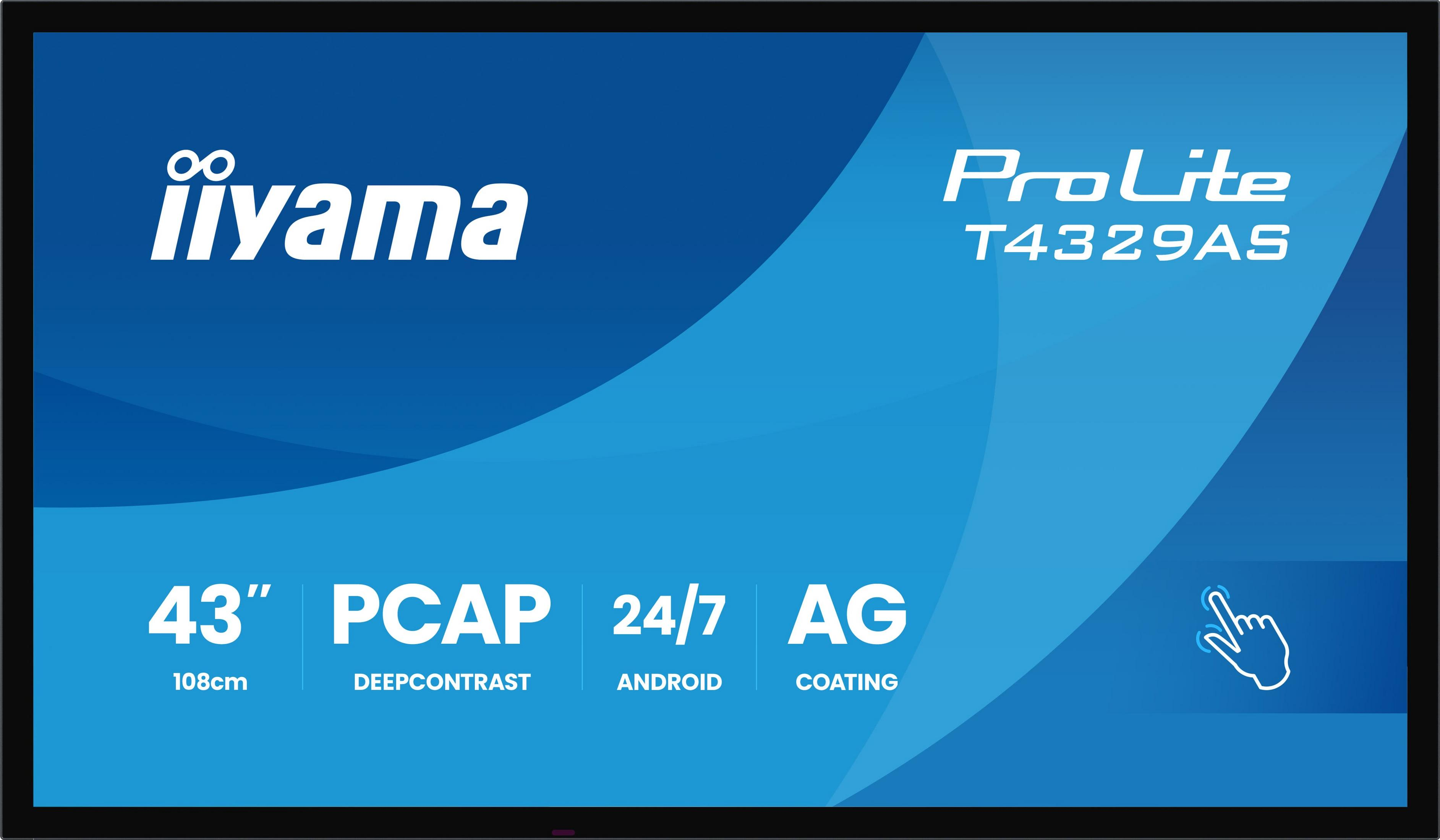 A 43-inch Iiyama ProLite T4329AS touchscreen display with PCAP, Deepcontrast, Android.