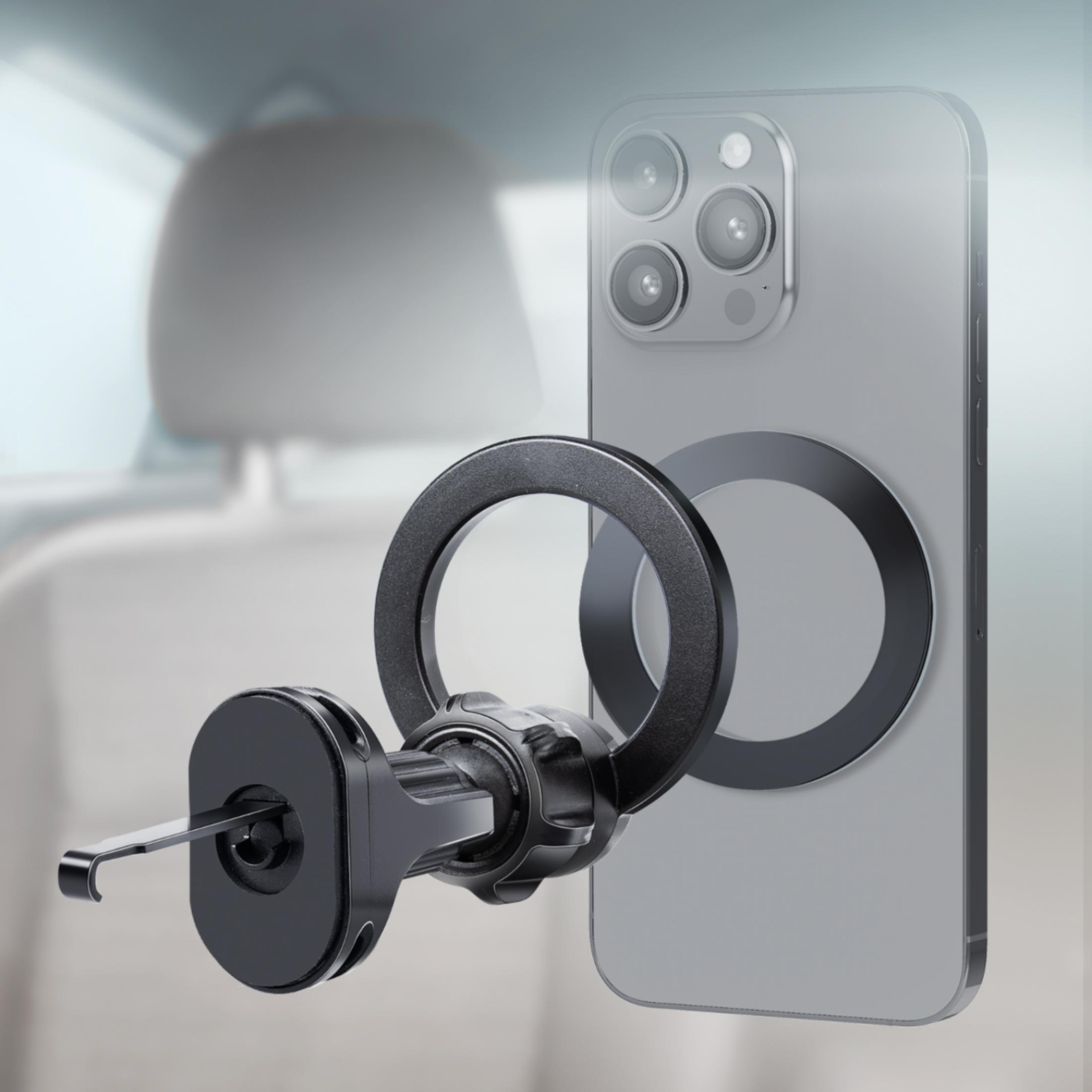 Supporto per auto nero con anello per telefono all'interno dell'auto.