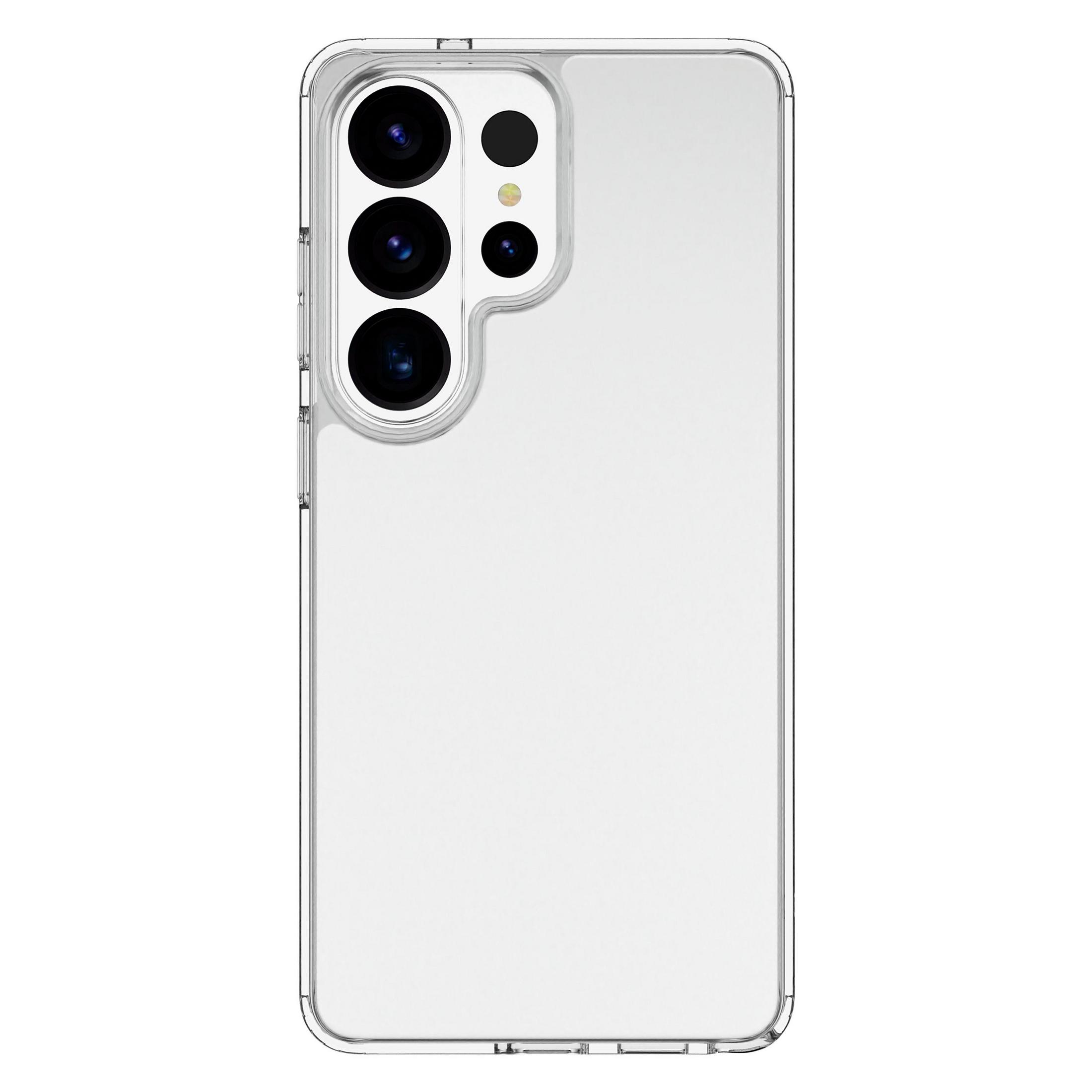 Funda transparente para smartphone con cuatro cámaras y flash.