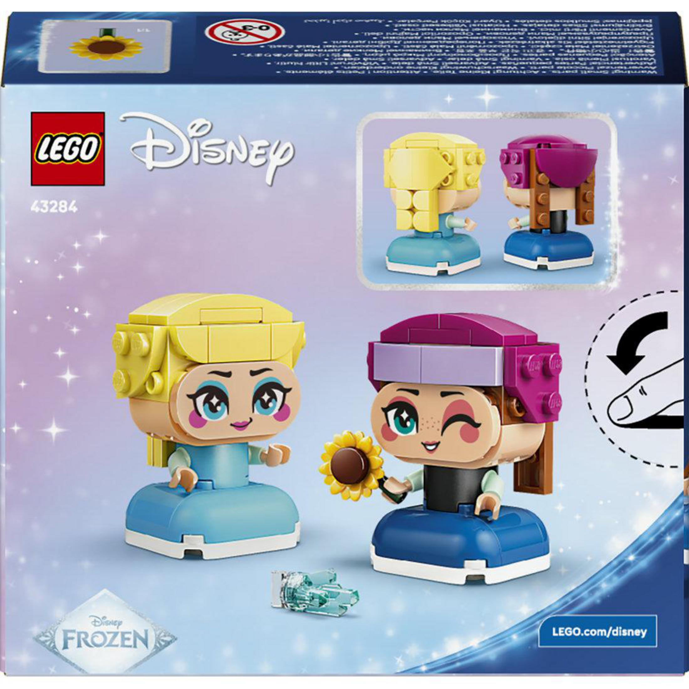 LEGO Disney Frozen kutusu, ayçiçeği tutan Elsa ve Anna tuğla figürleriyle.
