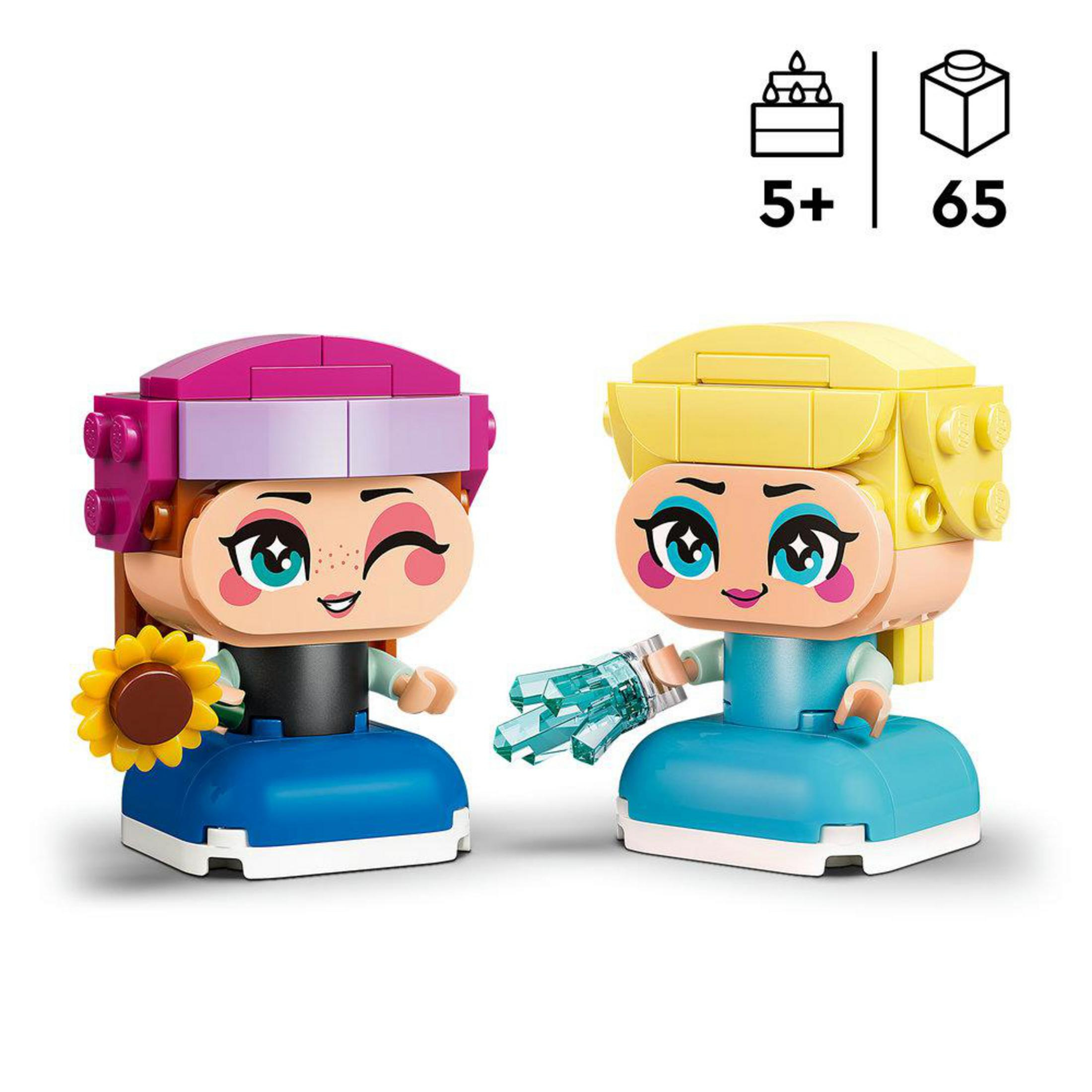 İki LEGO figürü: biri ayçiçeği, diğeri buzlu kristaller tutuyor.
