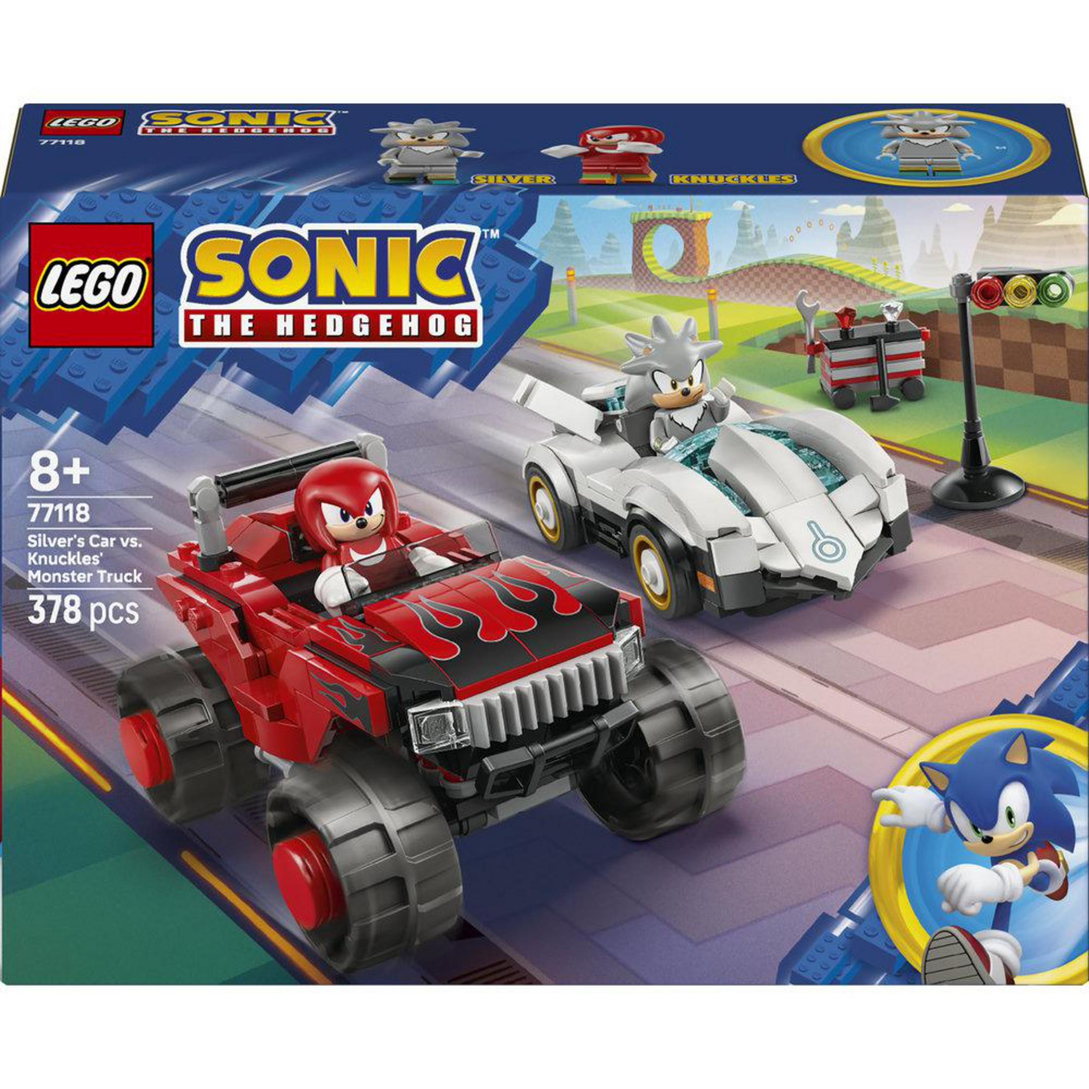 Set LEGO Sonic: Camión monstruo rojo de Knuckles y coche blanco de Silver.