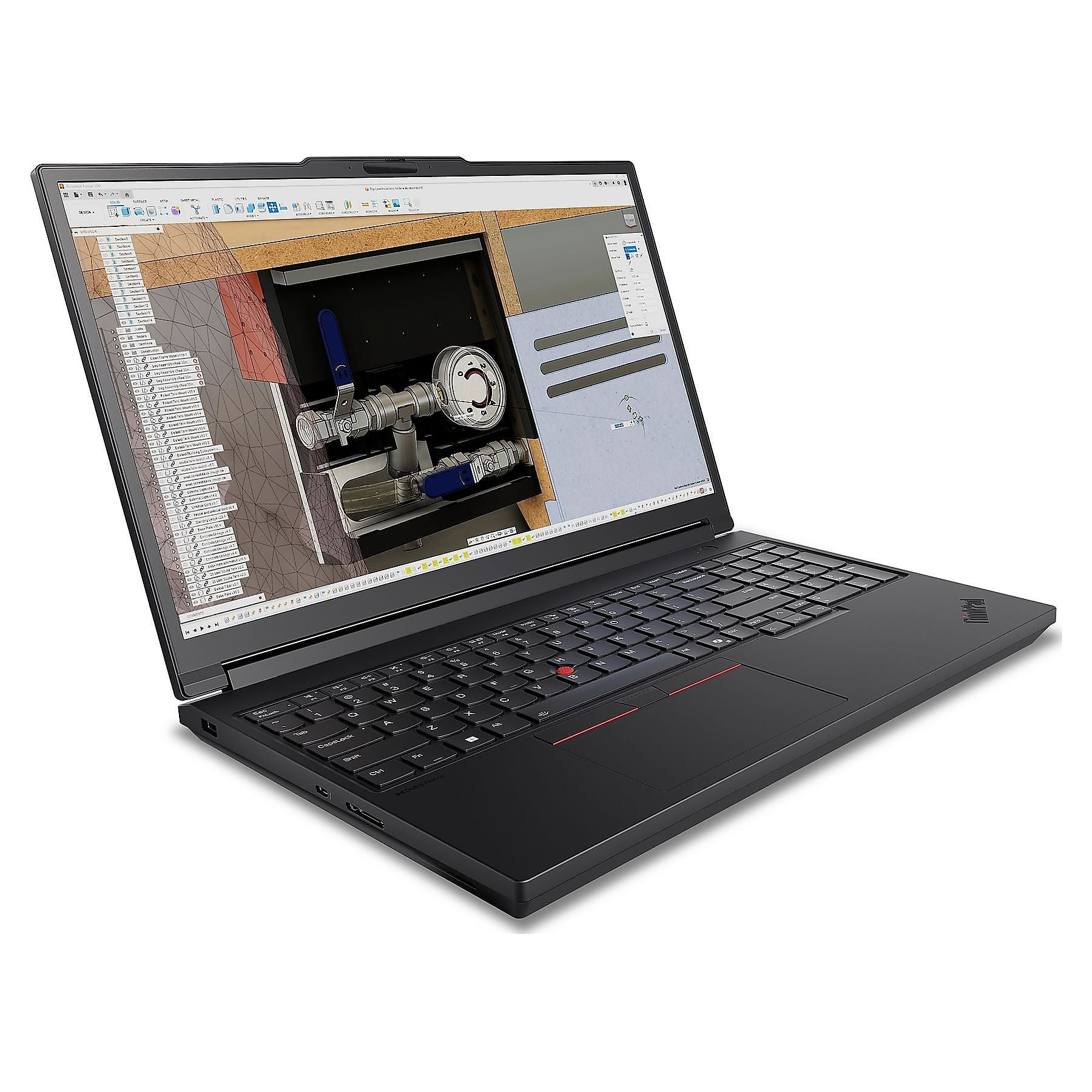 Un laptop nero mostra un disegno tecnico di un sistema di tubazioni con valvole.