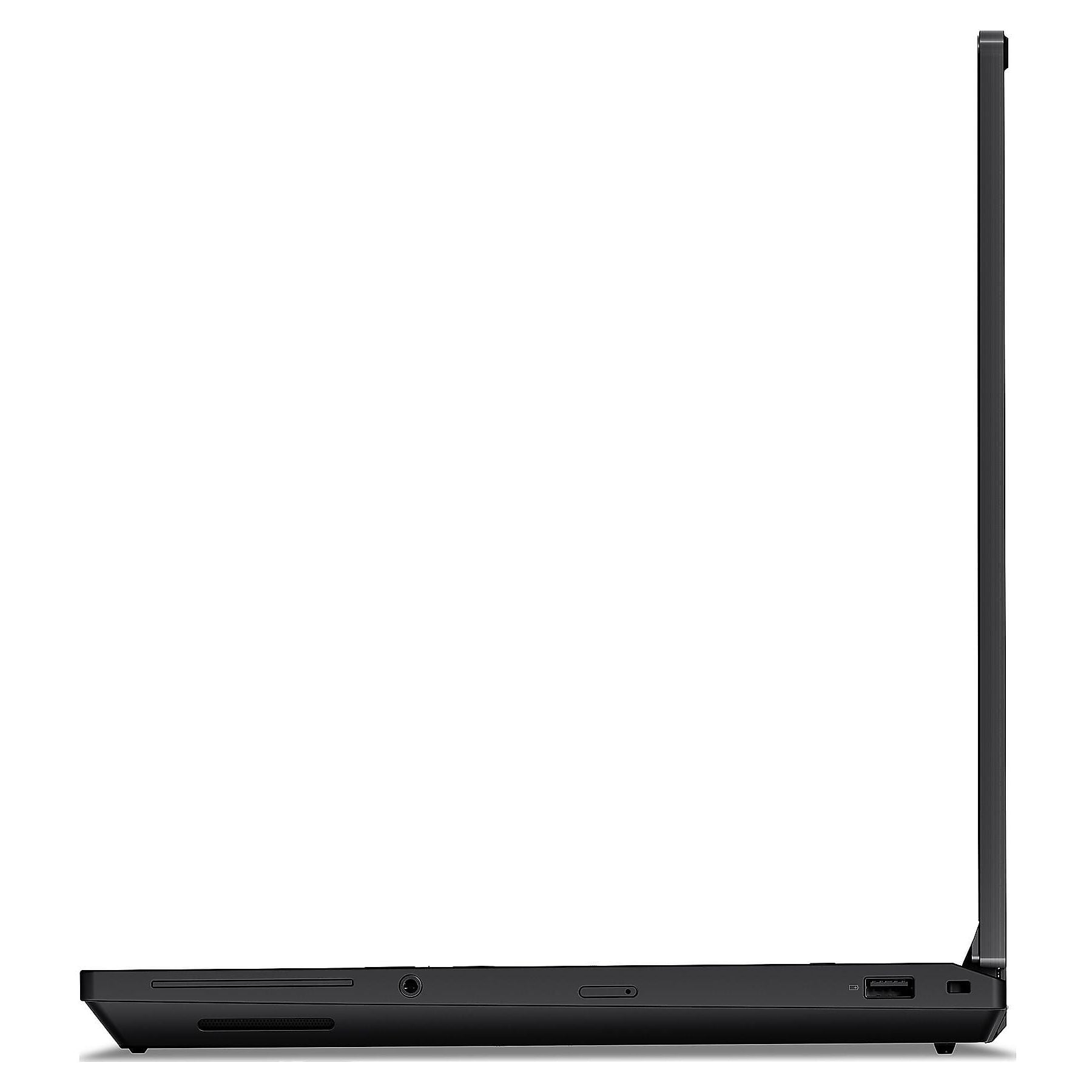 Laptop nero di profilo, con porte USB e fessure di ventilazione.