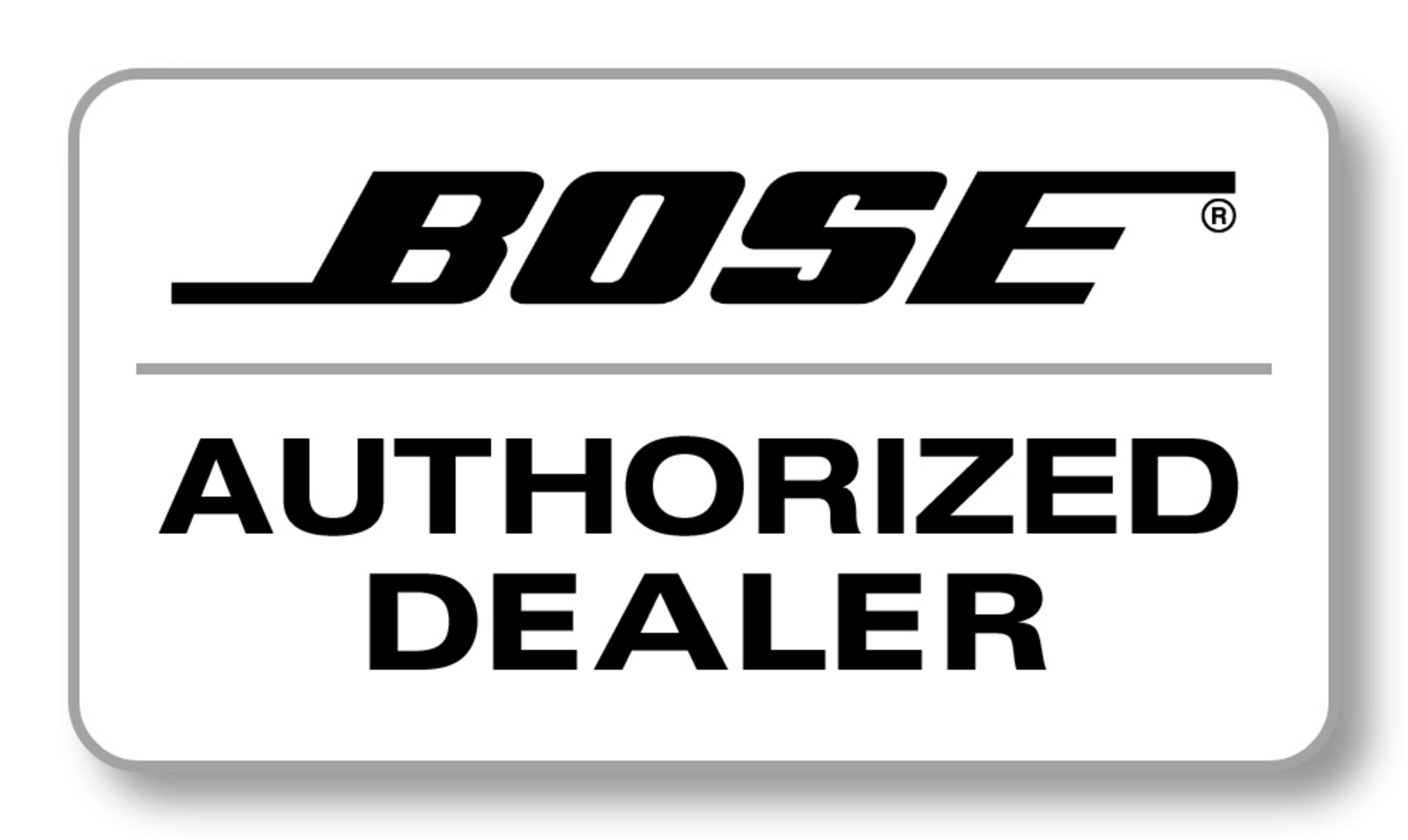 Bose yetkili satıcı logosu beyaz arka plan üzerinde.