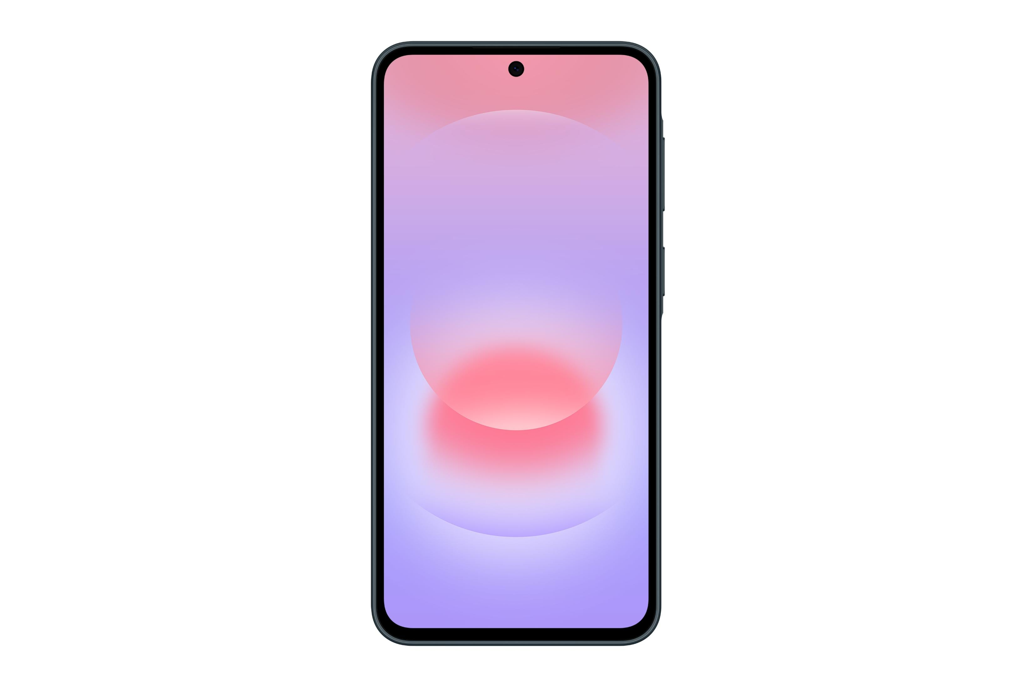 Uno smartphone scuro con un gradiente dal rosa al viola sullo schermo.