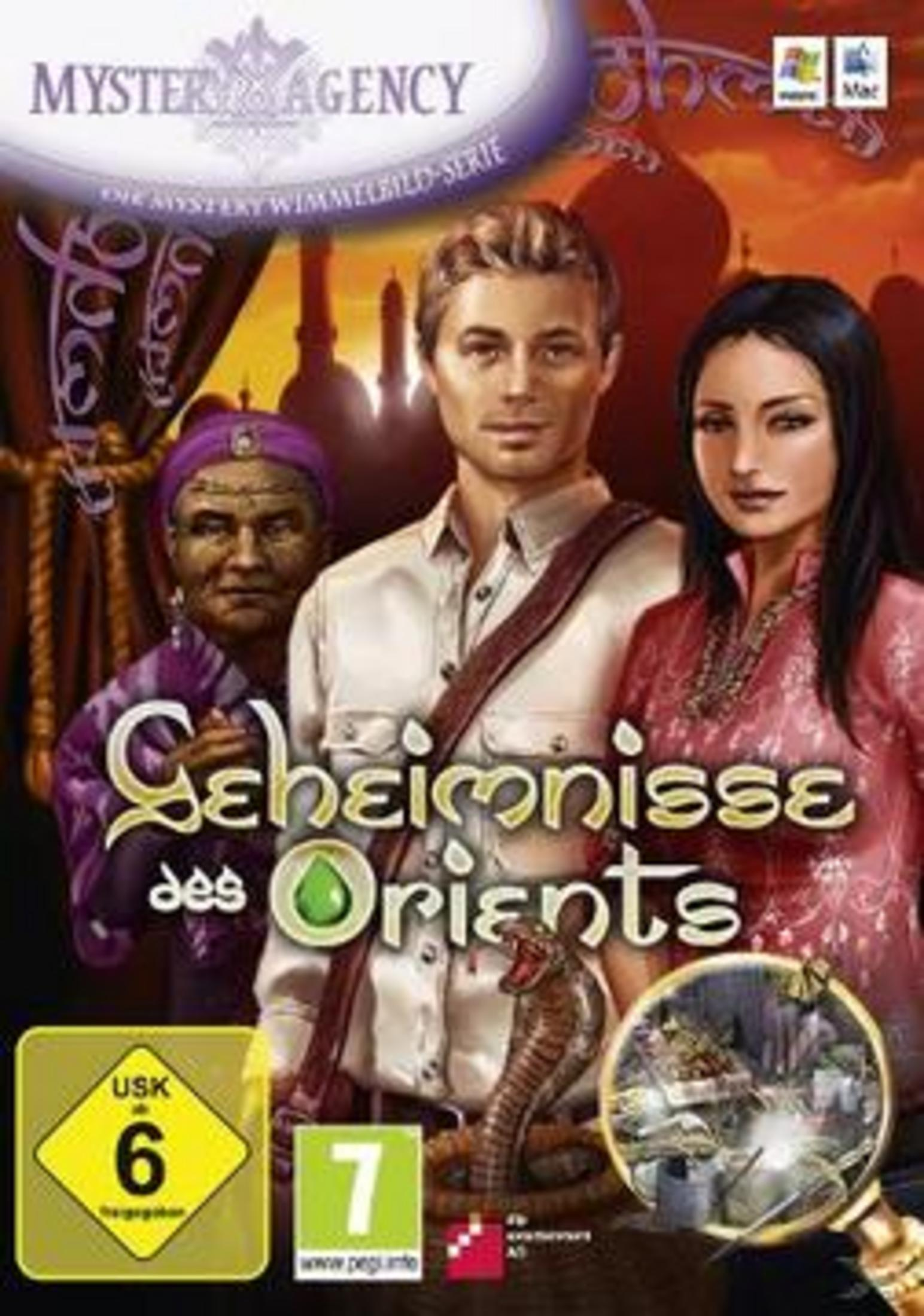 Drei Personen und eine Kobra vor dem Titel "Geheimnisse des Orients".