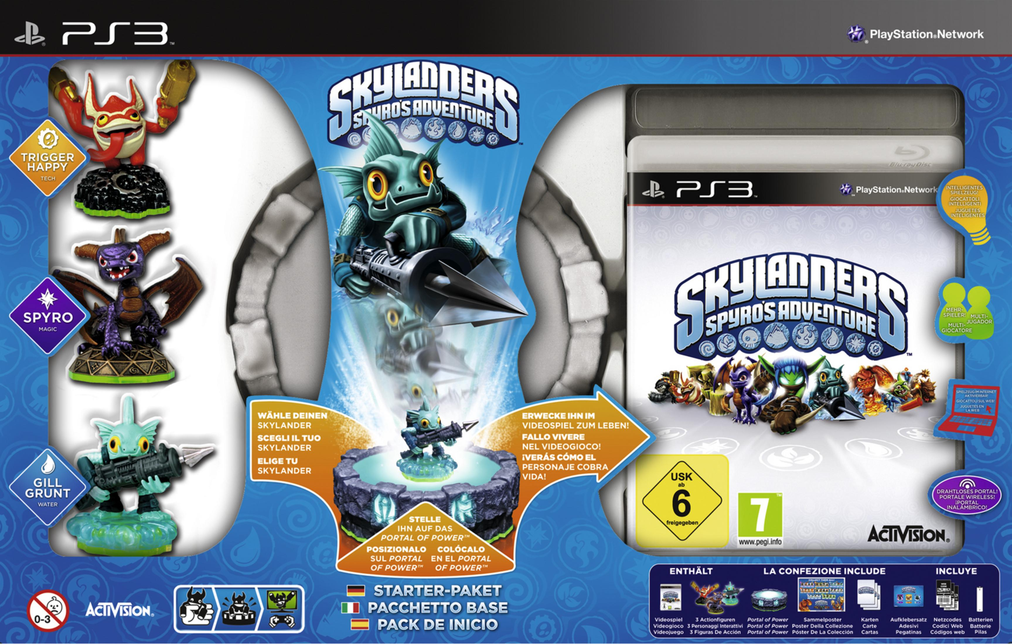 Skylanders Spyro's Adventure PS3 Starter Pack mit Figuren, Portal und Spiel.