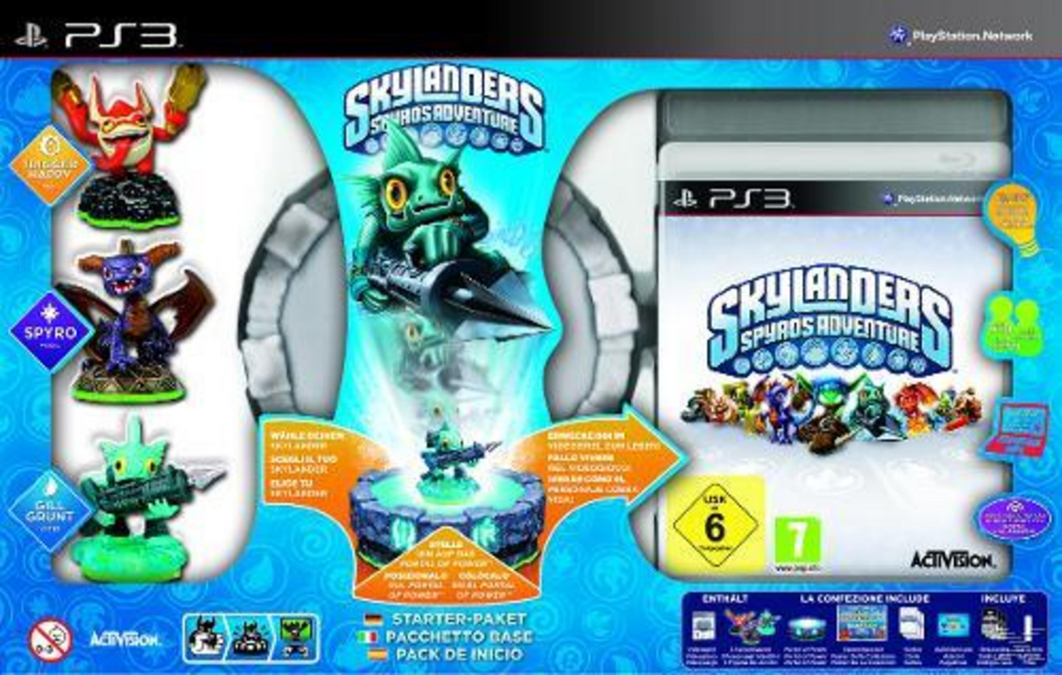 Skylanders Spyros Adventure PS3 Spielverpackung mit Figuren und Portal.
