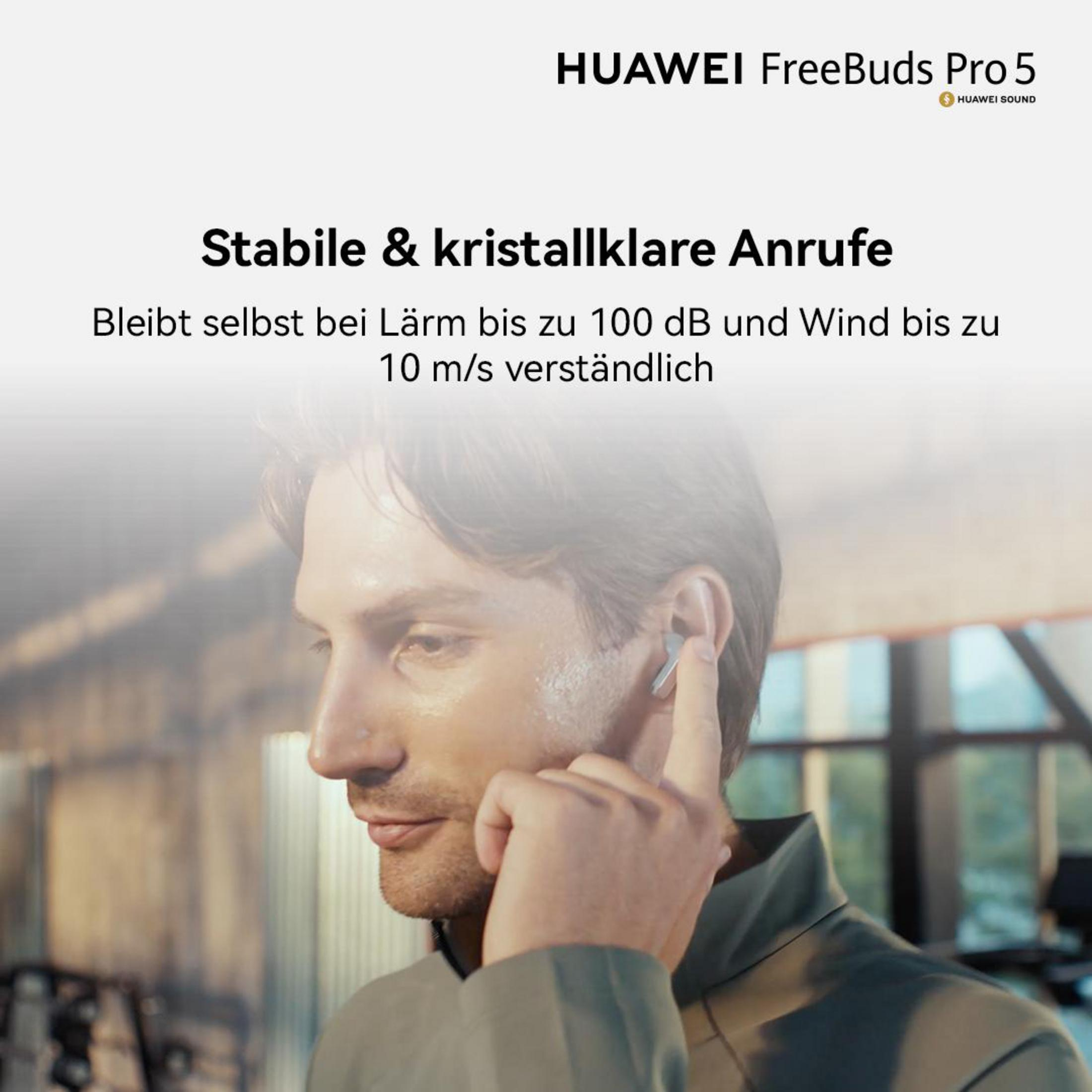 Man with HUAWEI FreeBuds Pro 5 in ear, focused on stable and clear calls.