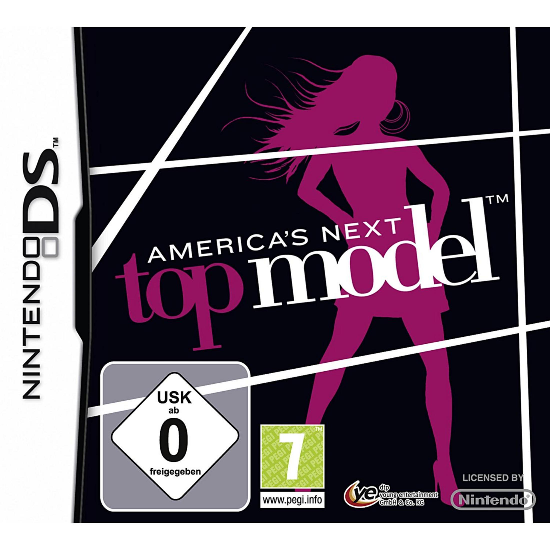 Nintendo DS Spiel "America's Next Top Model" mit pinker Silhouette.