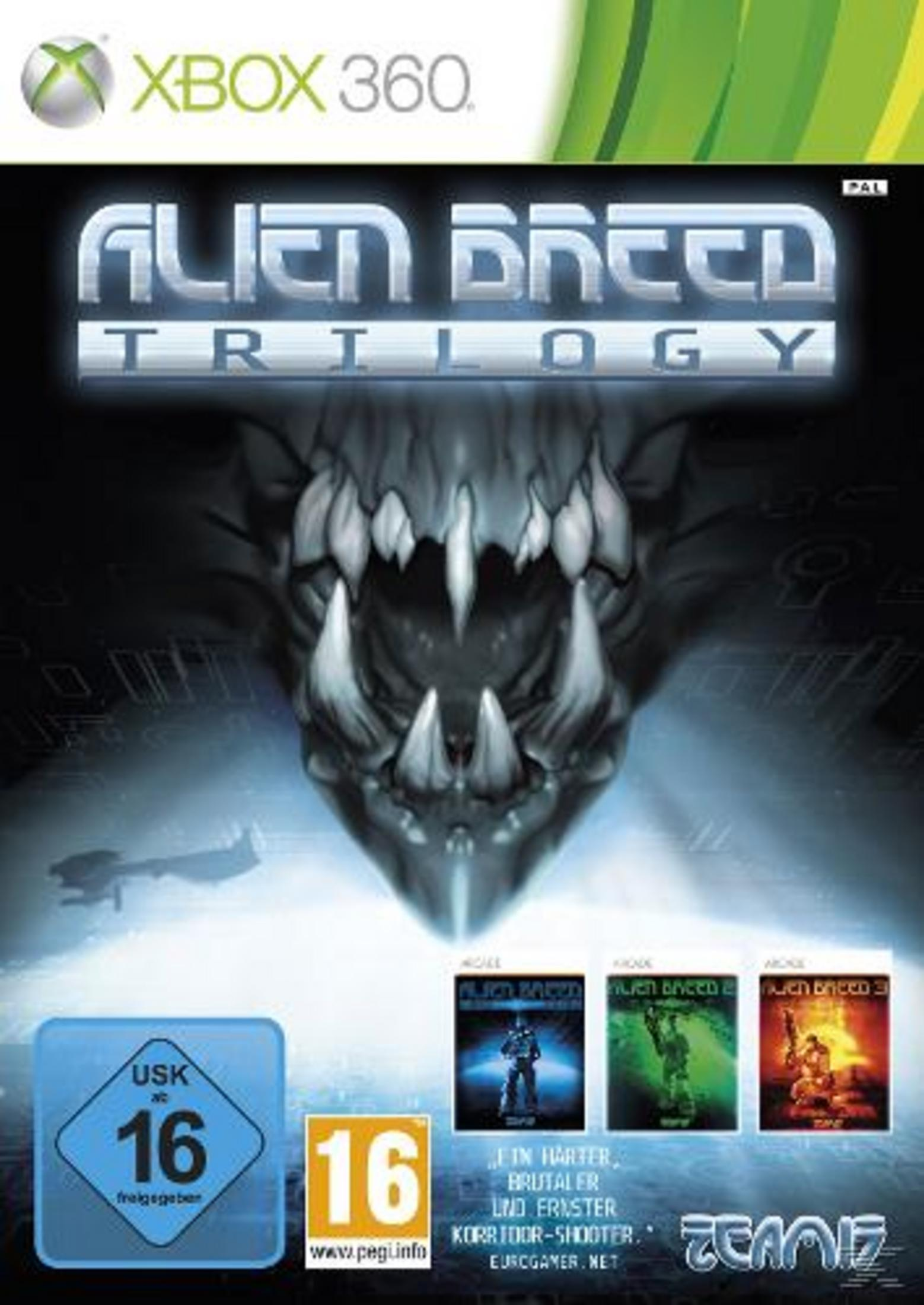 Cover von Alien Breed Trilogy für Xbox 360 mit einem Monstermaul.