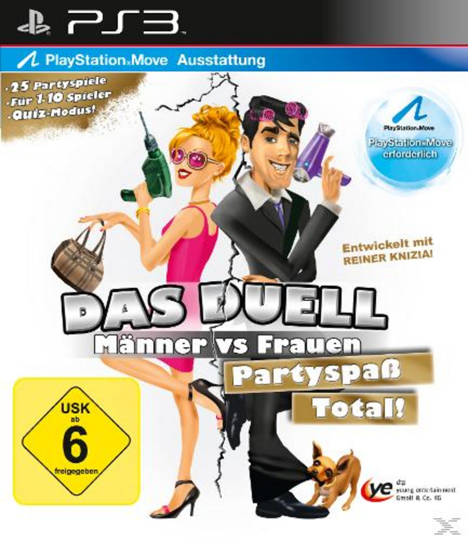 PS3 Spielcover mit Mann und Frau, Werkzeugen und Hund.