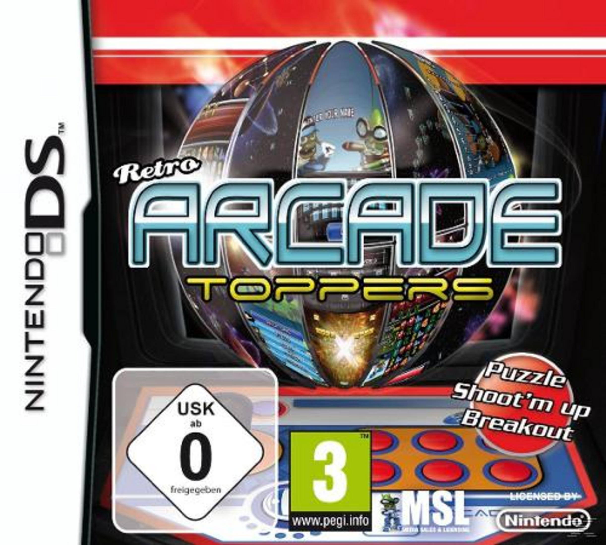 Nintendo DS Spiel "Retro Arcade Toppers" mit Altersfreigabe 0 und PEGI 3.