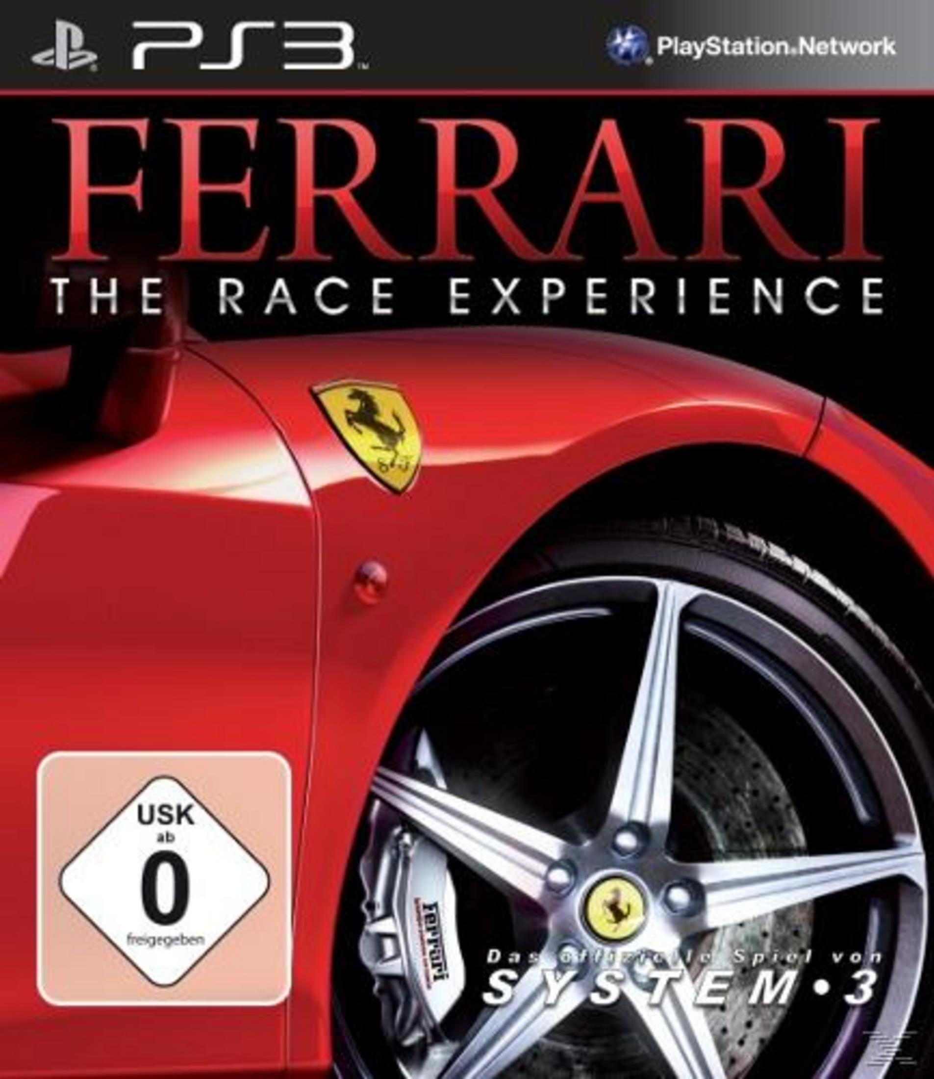 Ein roter Ferrari mit dem PS3-Logo und USK-Siegel. Das Spiel 'Ferrari: The Race Experience'.