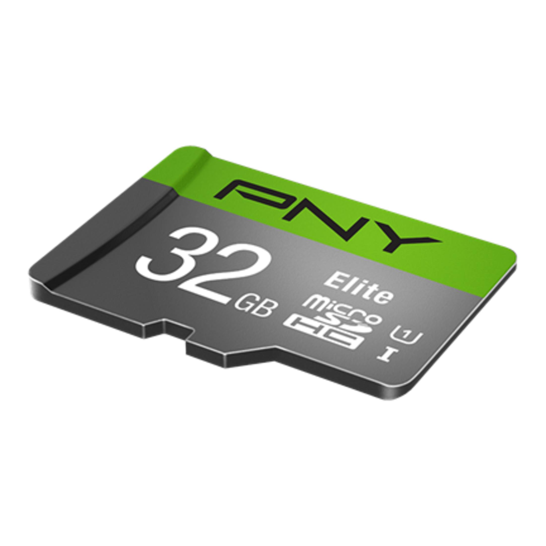 Una tarjeta microSD gris con parte superior verde y marca PNY.