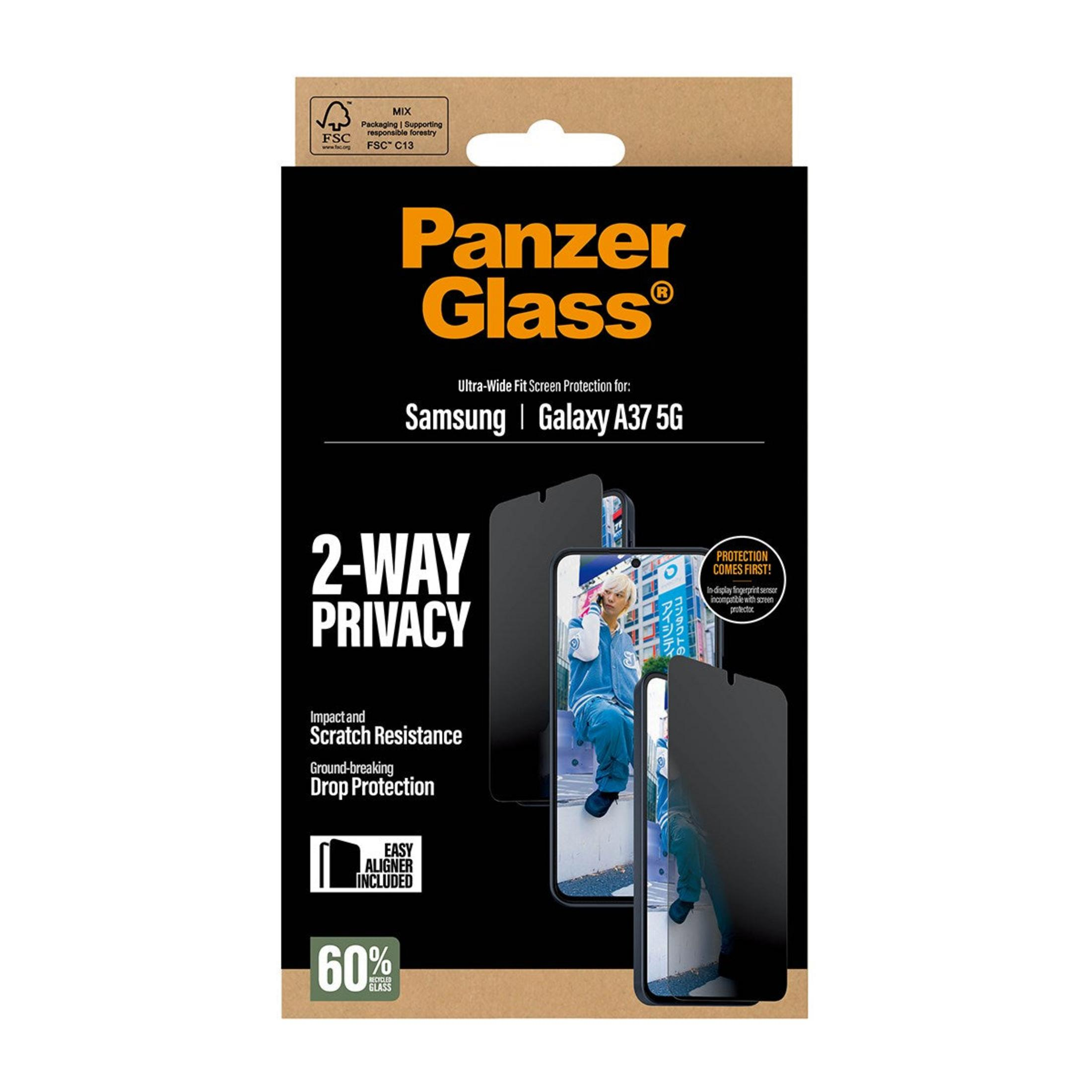 Protezione schermo Panzer Glass per Samsung Galaxy A37 5G, privacy 2 vie.