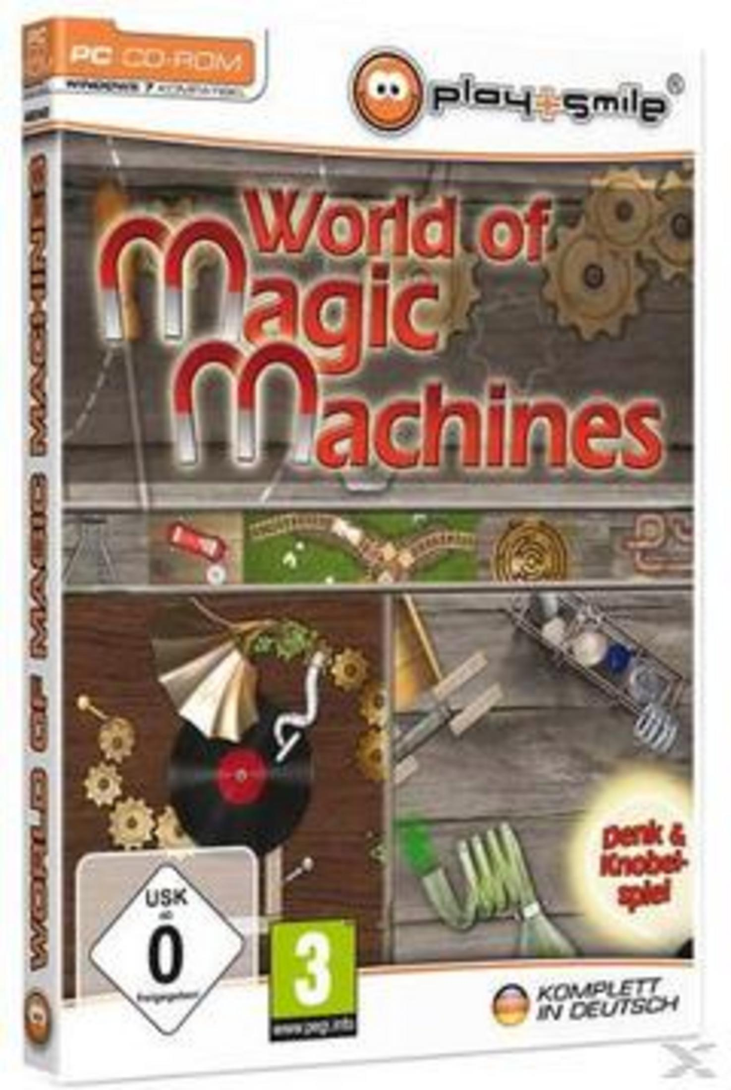 PC-Spiel "World of Magic Machines" mit Zahnrädern, Magneten und Spielzeug.