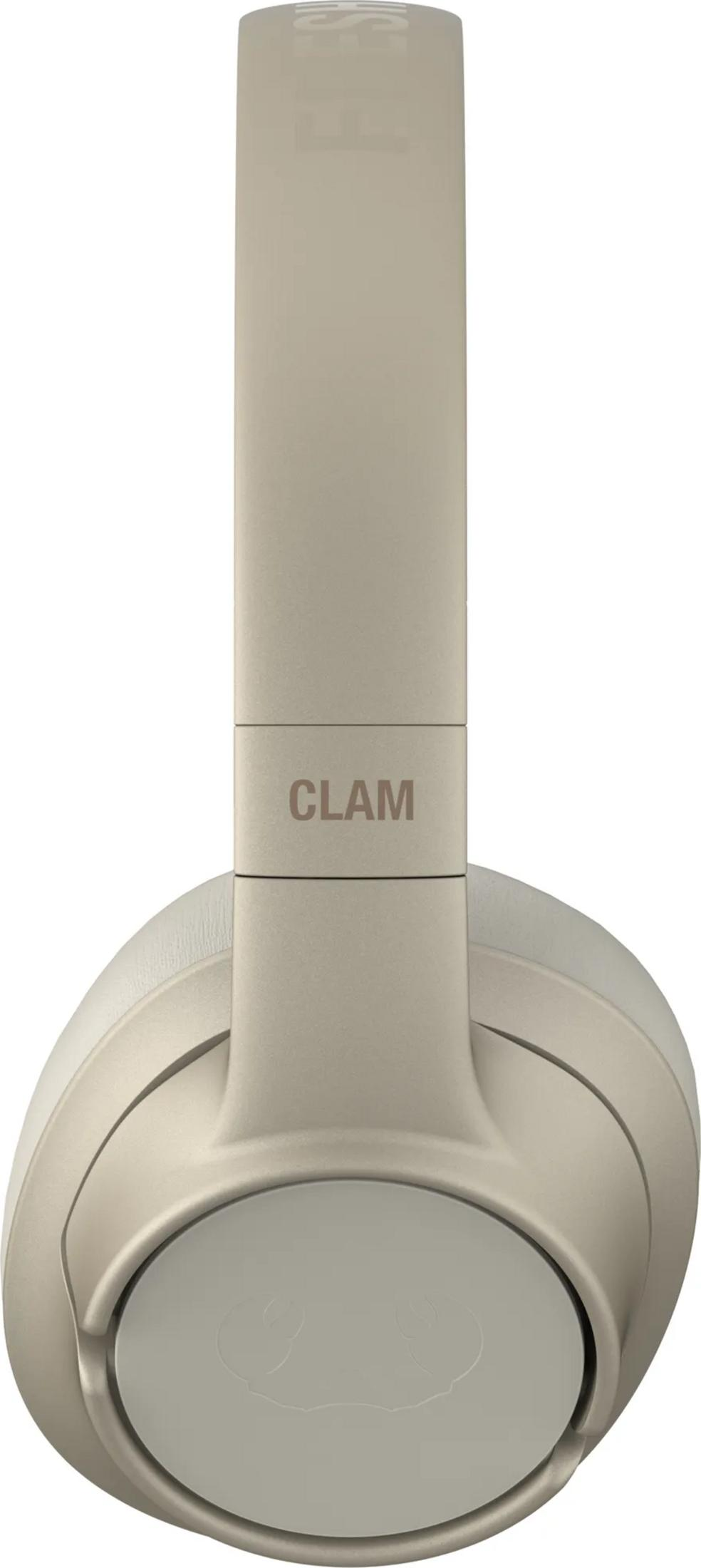 Cuffie beige con la scritta CLAM sull'archetto.