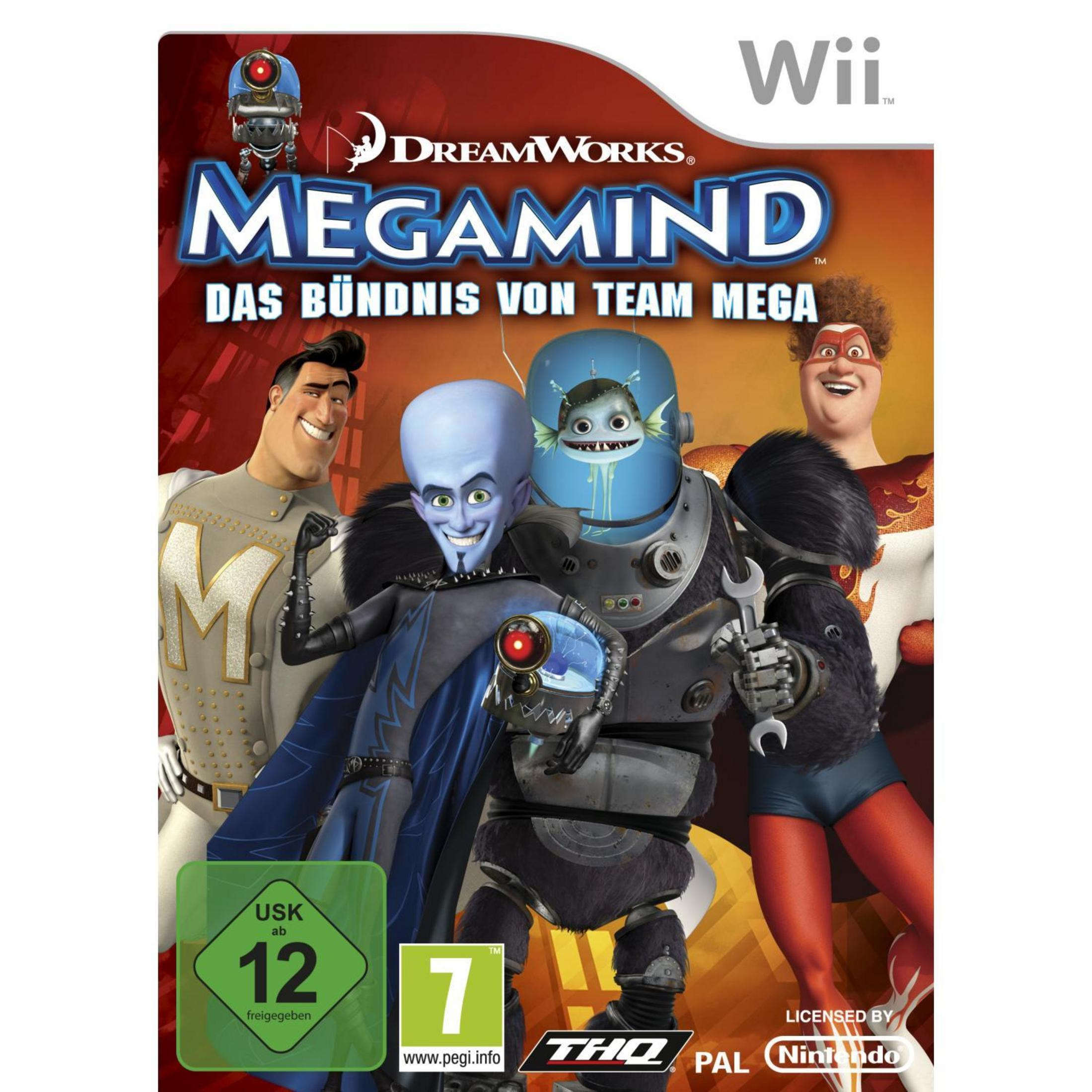 Cover von Megamind für die Wii mit den Charakteren und Altersfreigaben.
