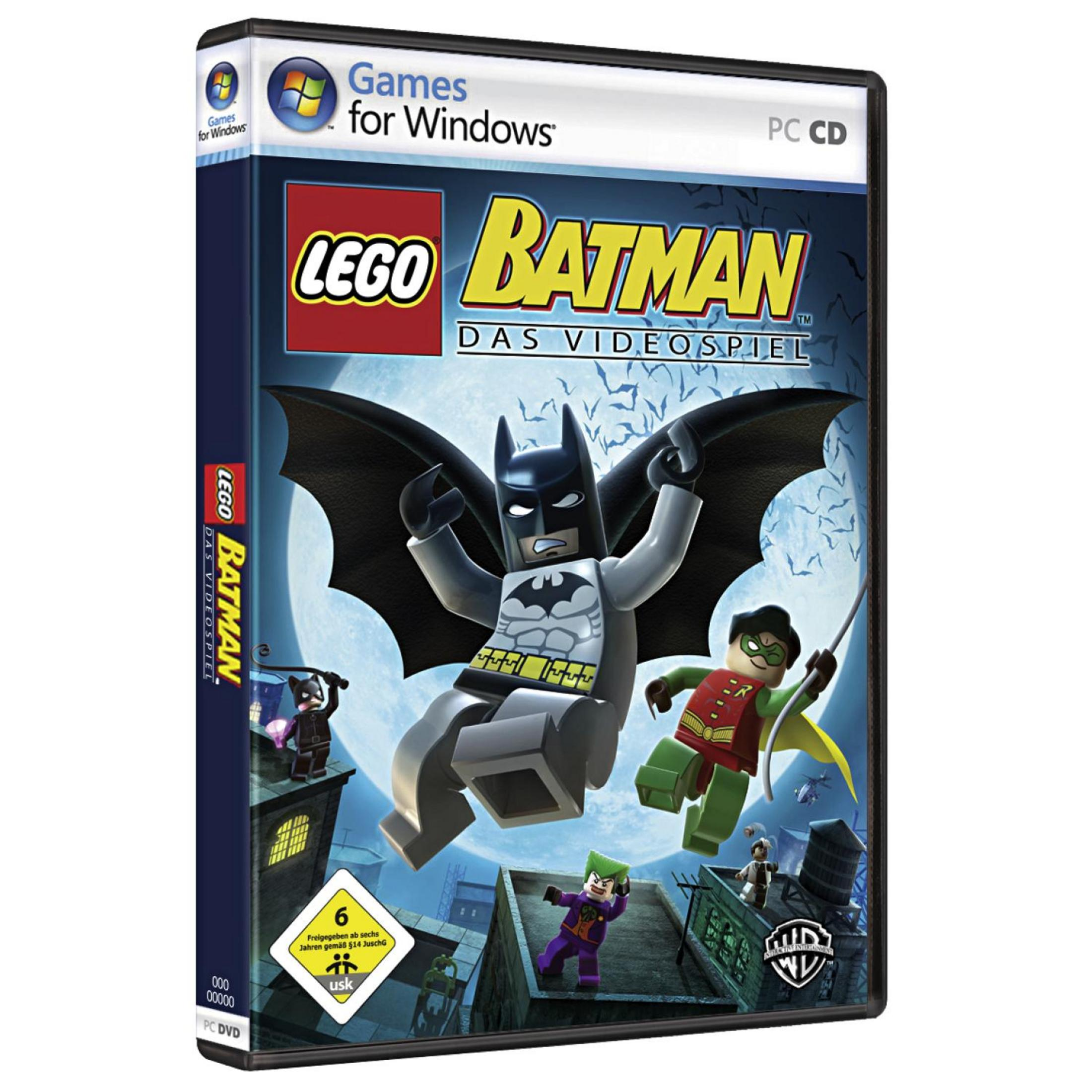 LEGO Batman PC-Spiel mit Batman, Robin und Joker auf Dächern.