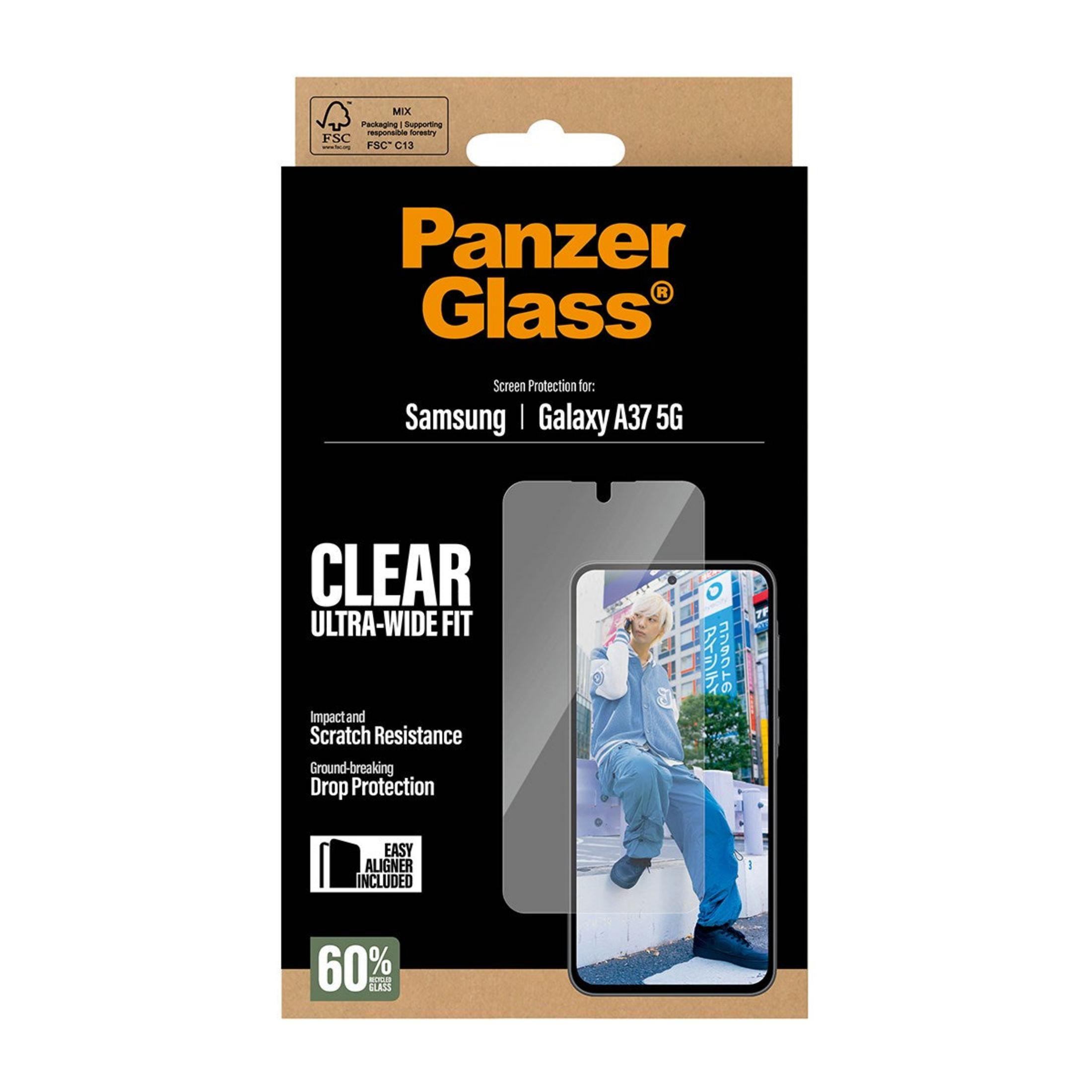 Confezione protettore schermo Panzer Glass per Samsung Galaxy A37 5G.