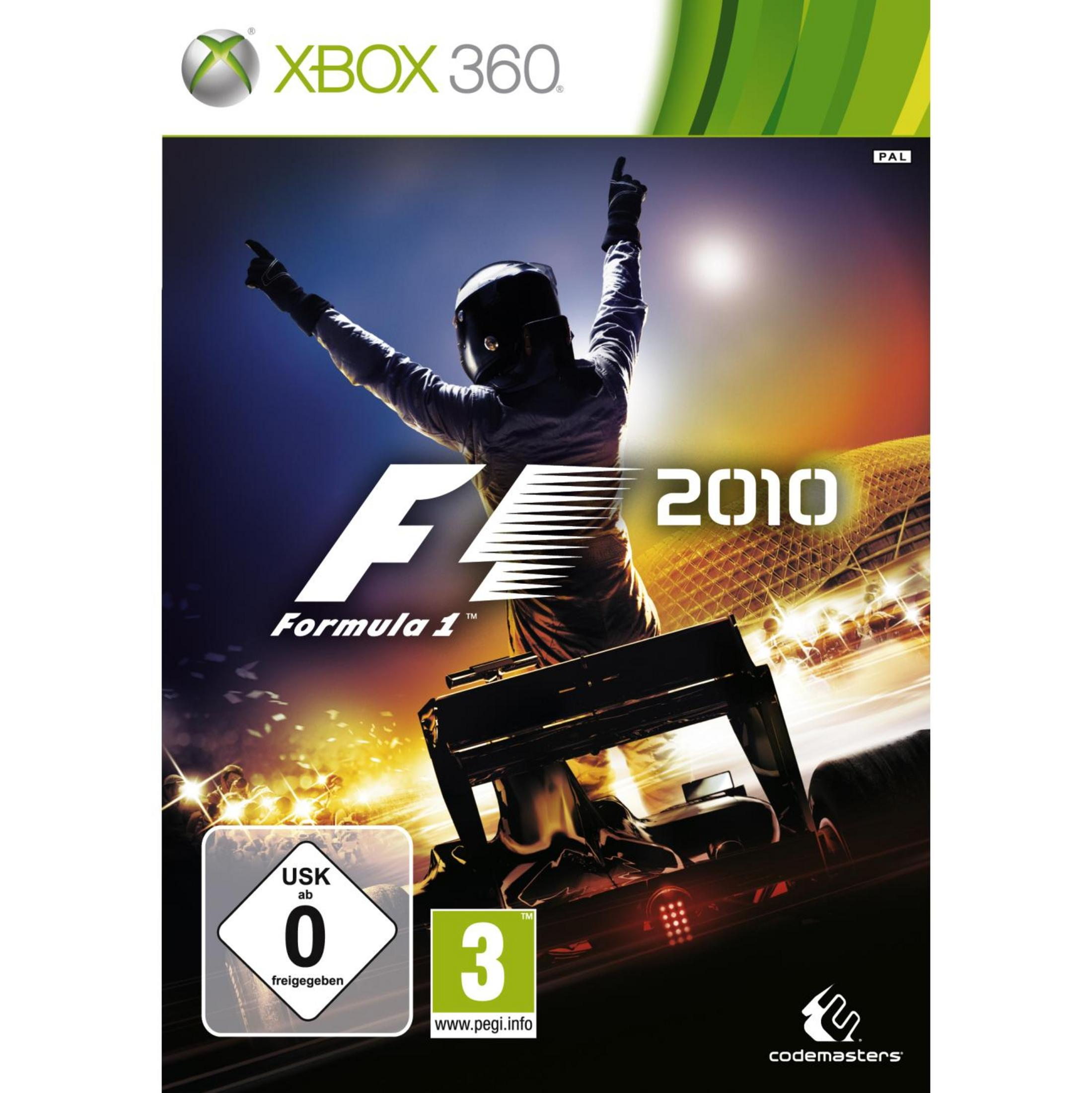 Formel 1 2010 Xbox 360 Cover mit Fahrer und Rennwagen.