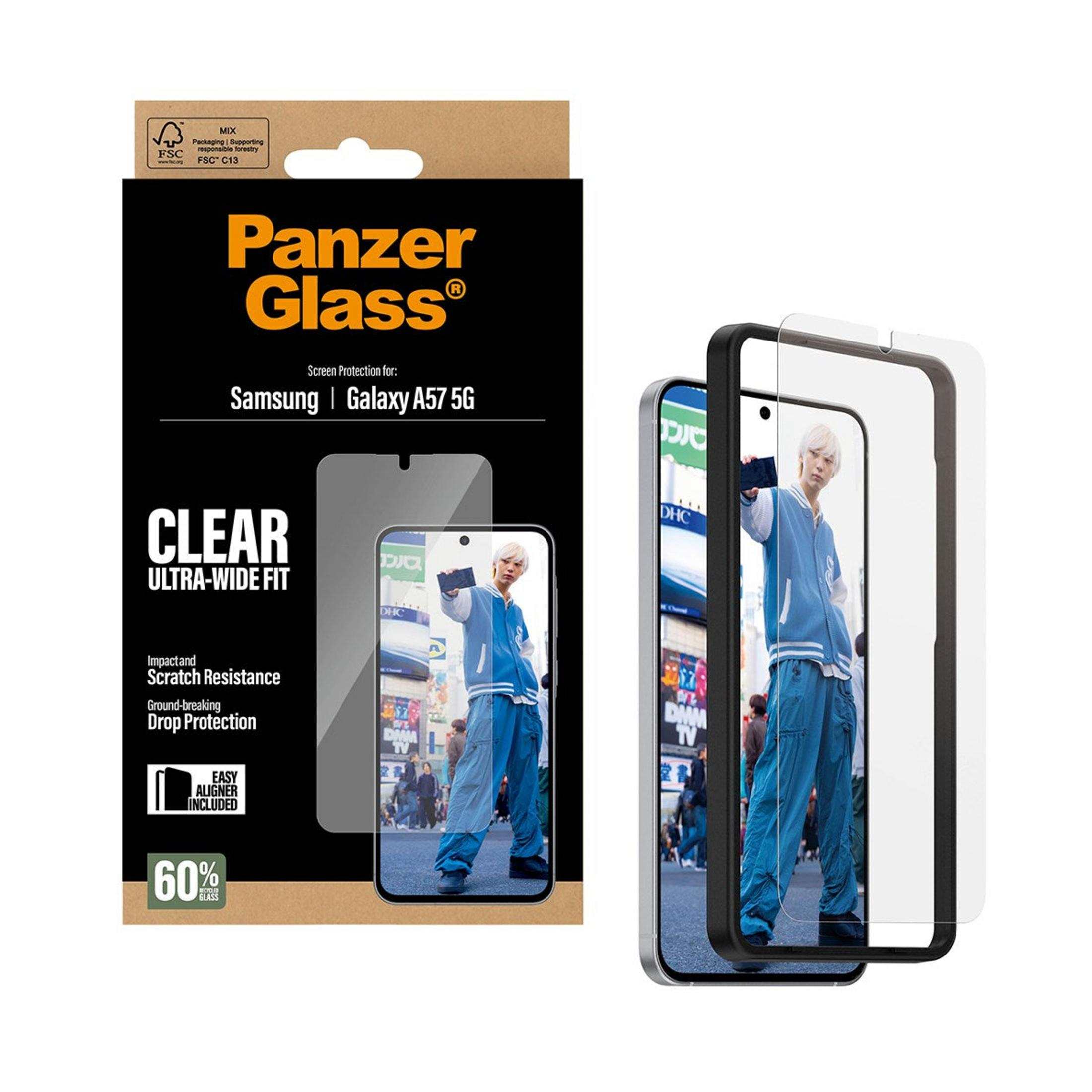 Panzer Glass screenprotector voor Samsung Galaxy A57 5G. Helder, ultra-wide fit.