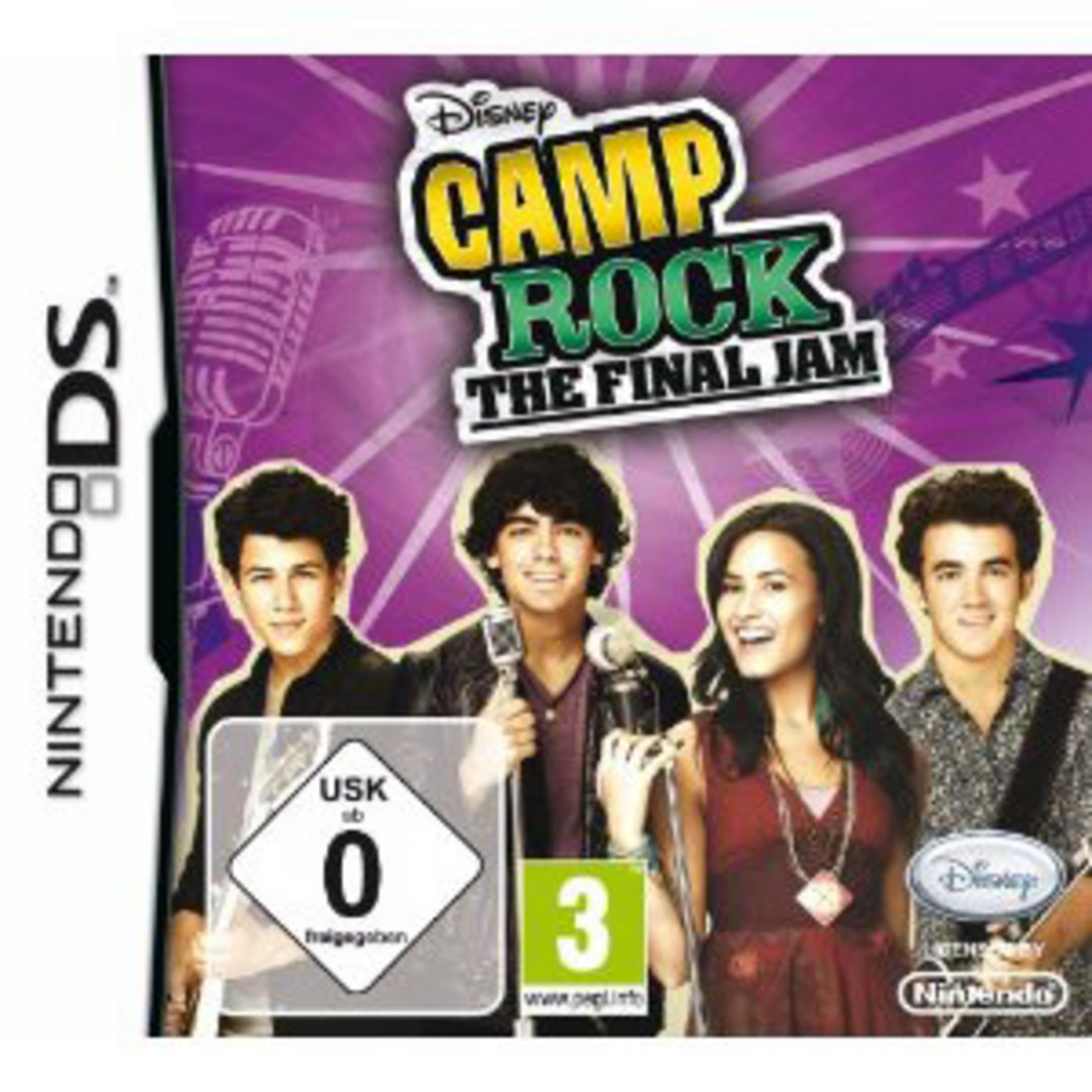 Das Cover des Nintendo DS Spiels Camp Rock mit vier jungen Leuten und dem Titel.