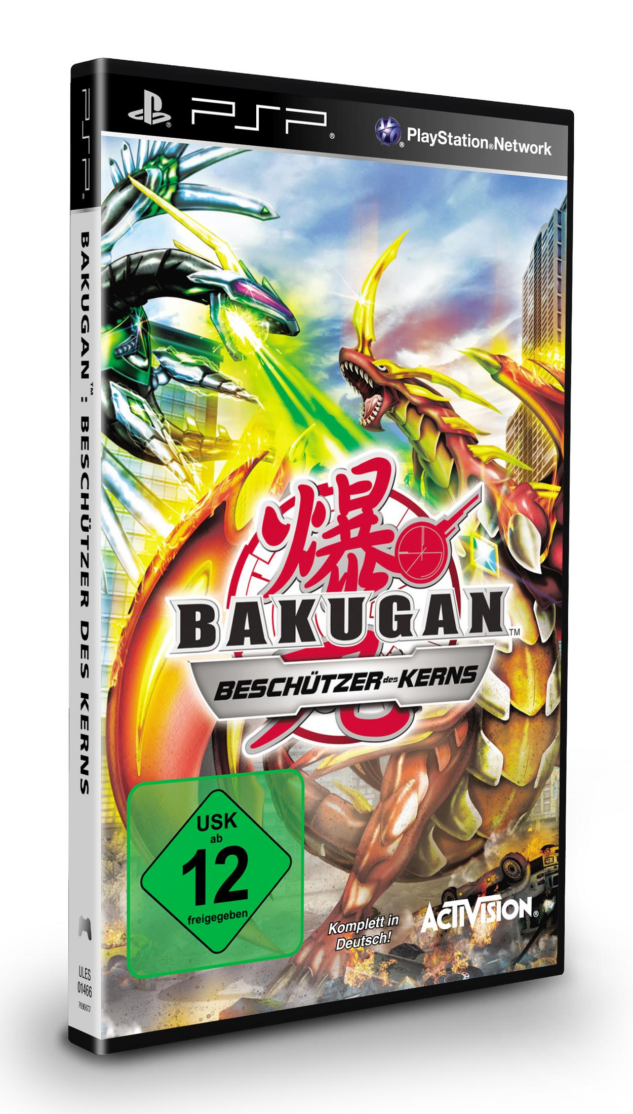 Bakugan PSP-Spielhülle mit roten und grünen Drachen, die kämpfen.