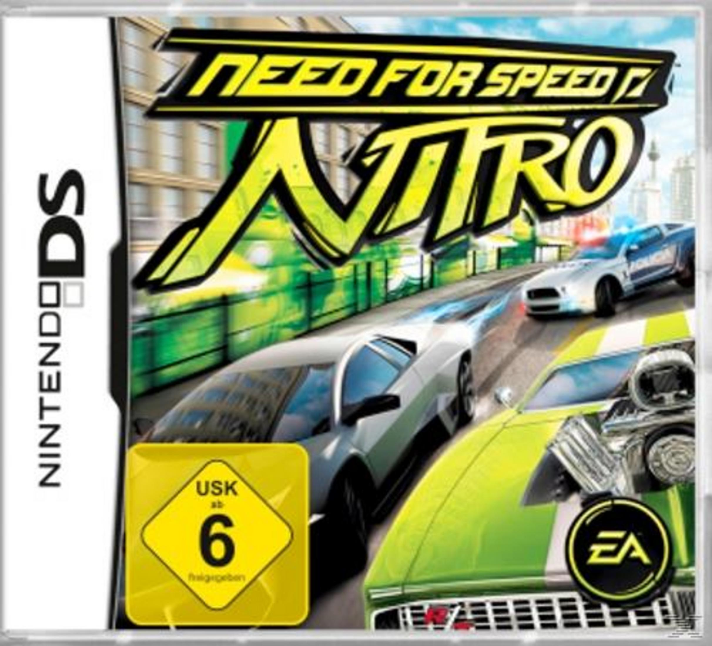 Need for Speed: Nitro DS Cover mit Autos und Rennstrecke.