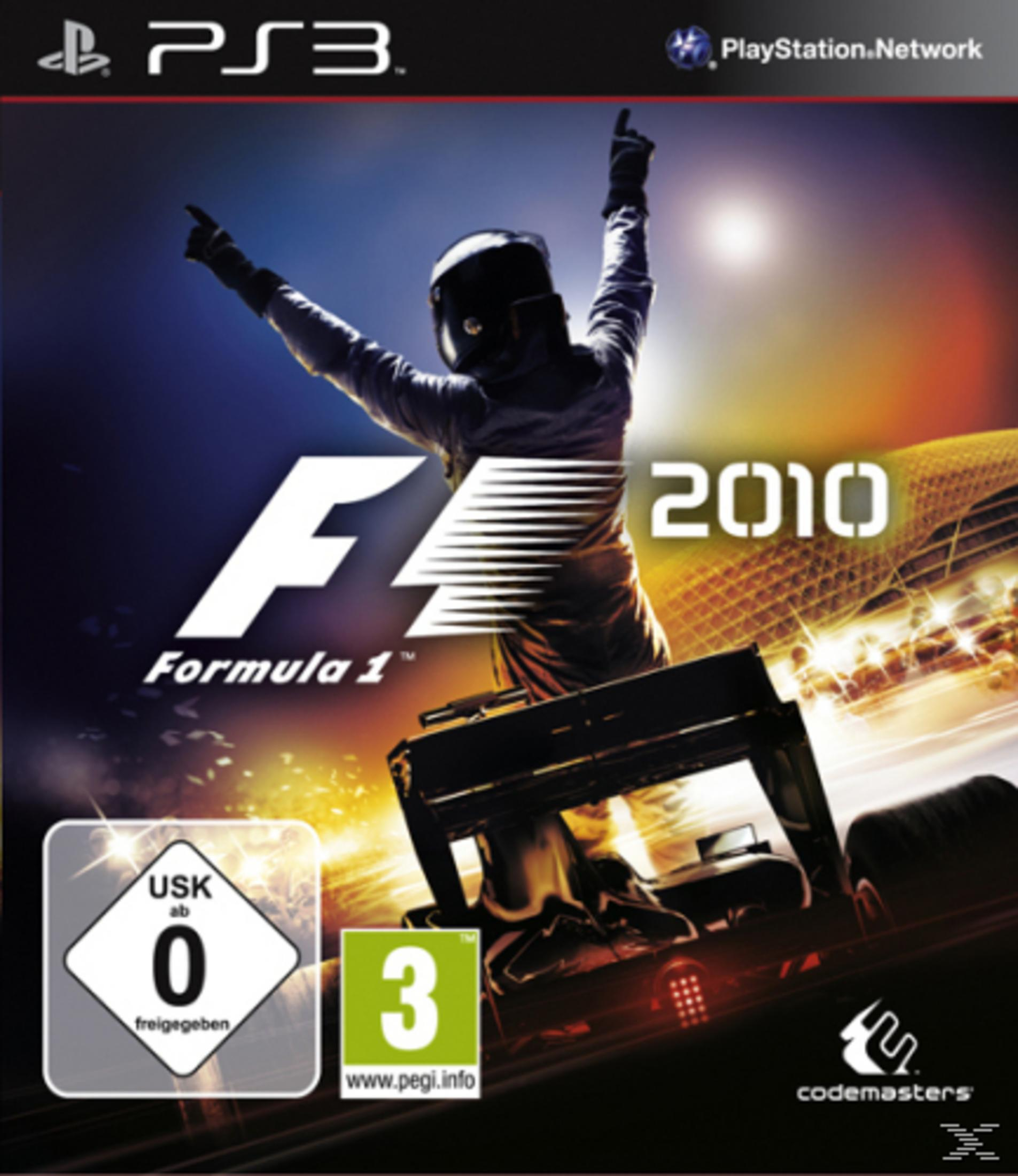 Formel 1 2010 PS3-Spielcover mit Rennfahrer, der jubelt.