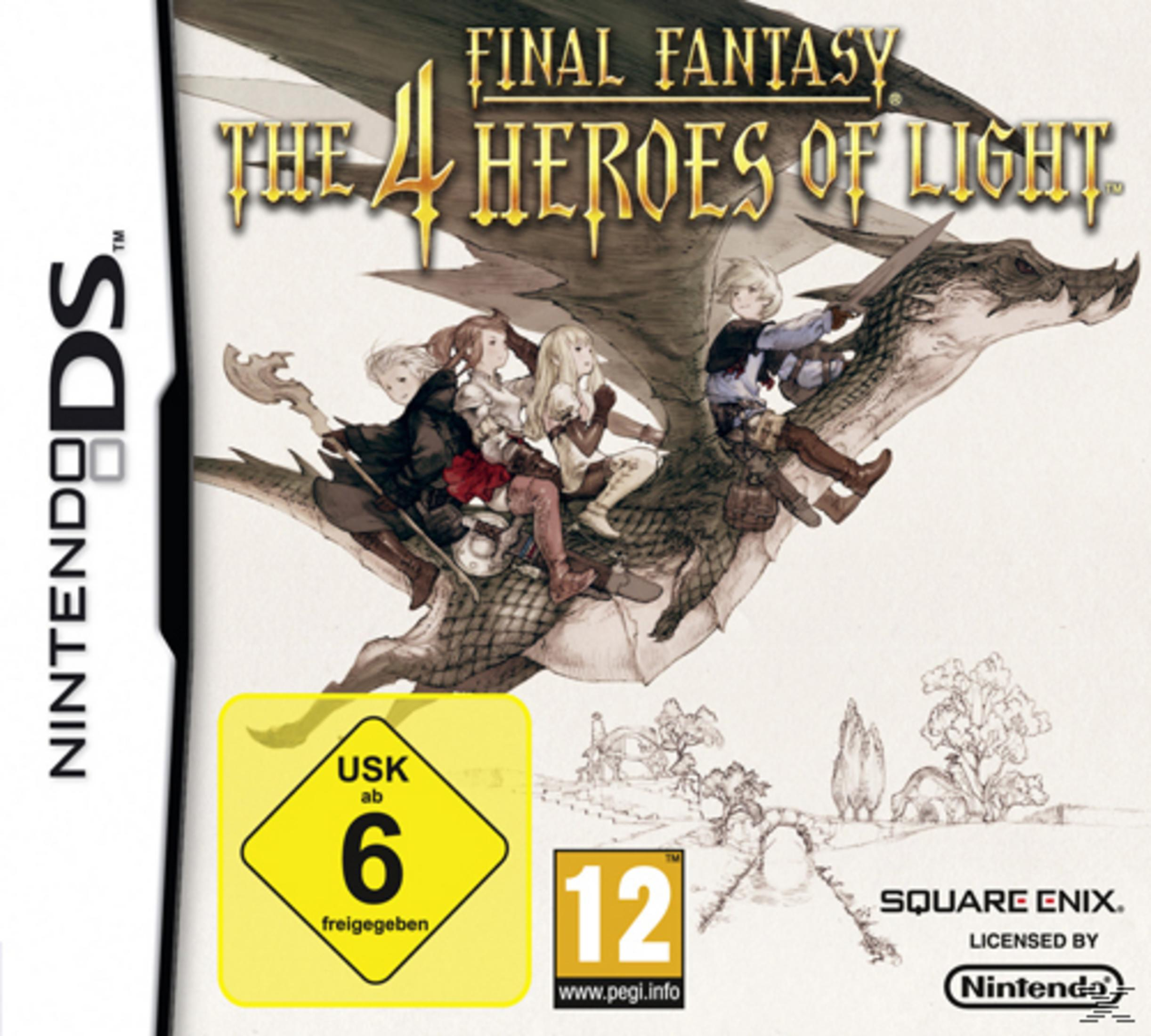 Final Fantasy: 4 Heroes of Light Cover mit 4 Kindern auf einem Drachen.