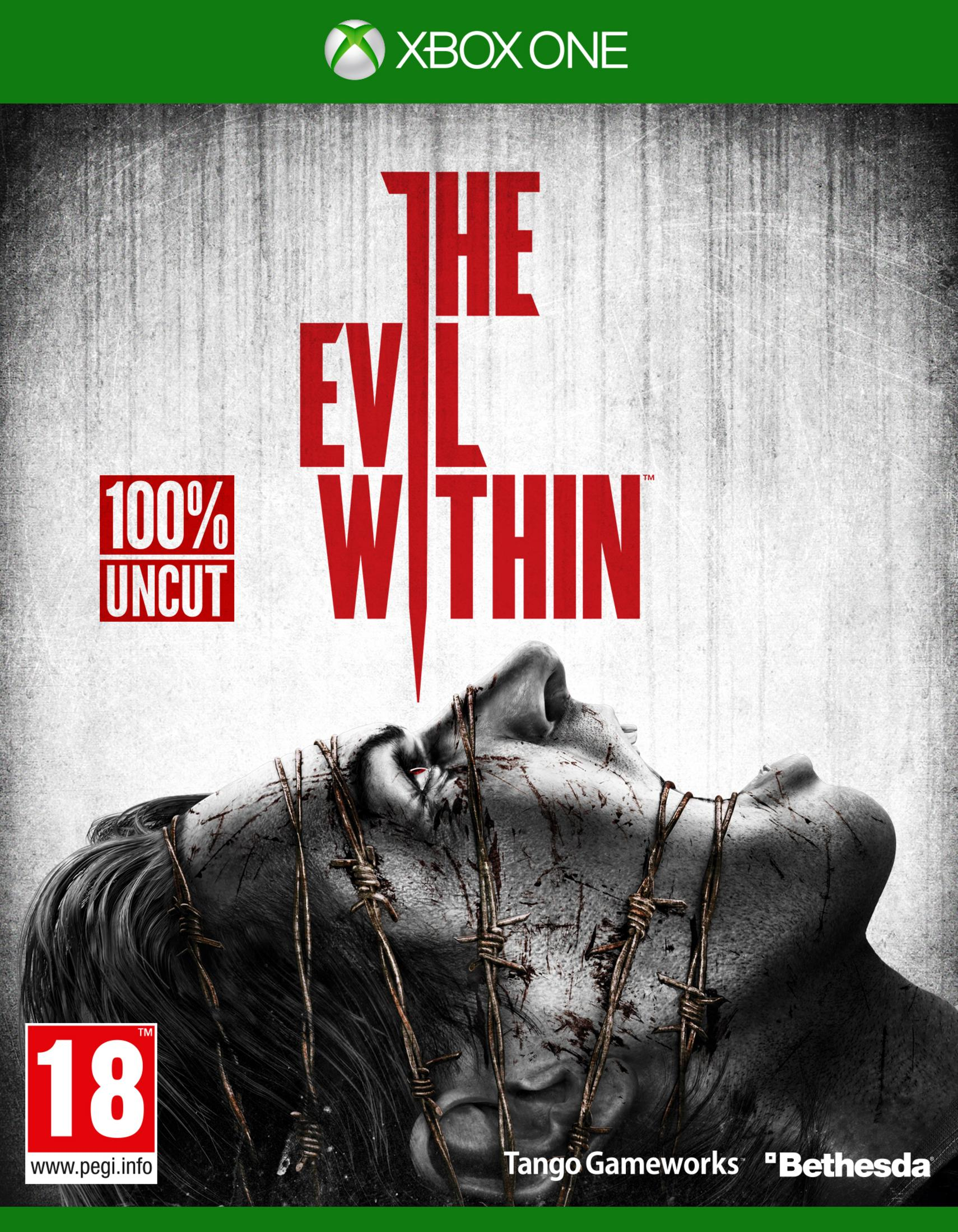 Copertina gioco Xbox One: "The Evil Within" con volto angosciato e filo spinato.