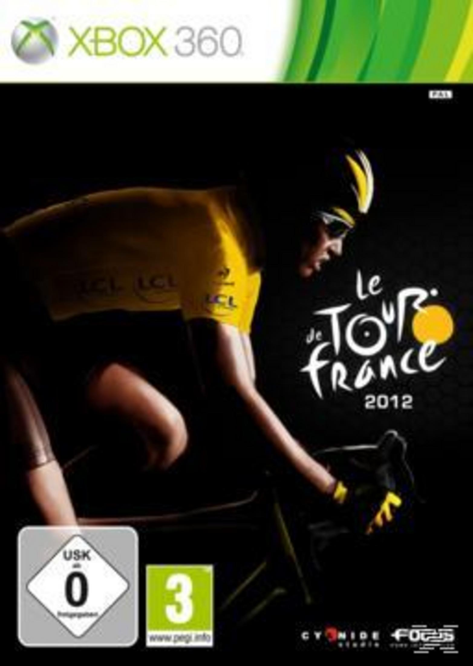 Xbox 360 Spiel "Le Tour de France 2012" mit Radfahrer im gelben Trikot.