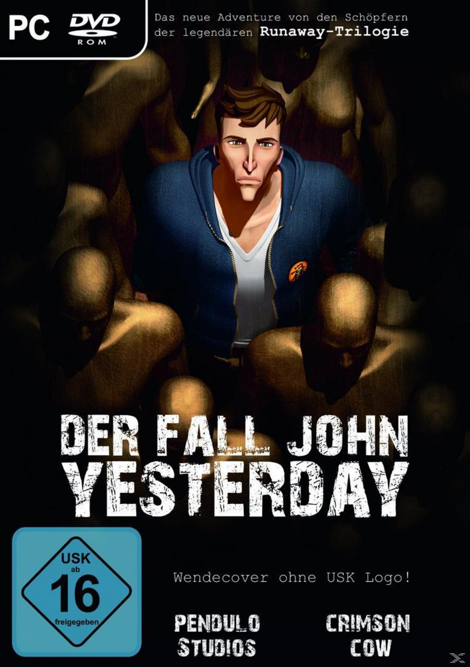 Ein Mann mit blauem Hoodie, umgeben von goldenen Figuren. Titel: Der Fall John Yesterday.