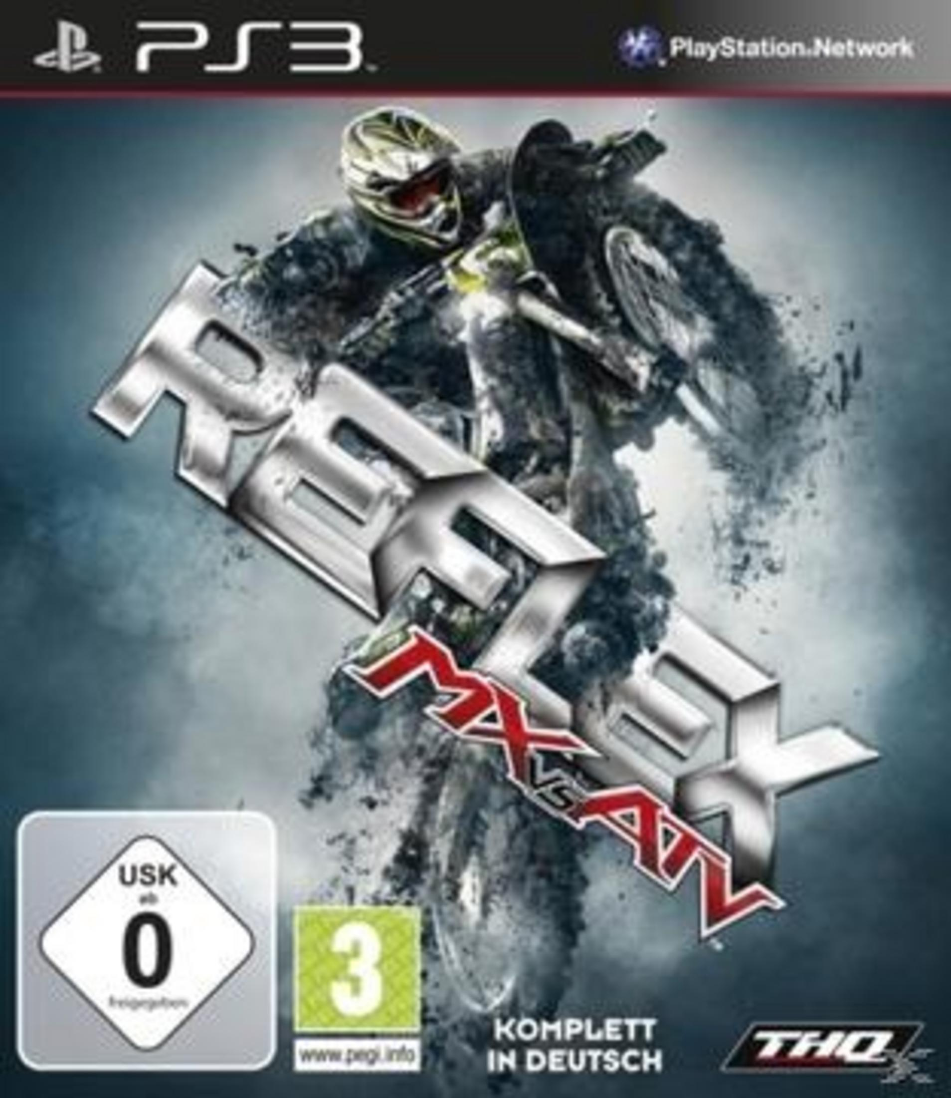 Copertina gioco motocross con pilota in azione e loghi PS3, USK 0, PEGI 3.