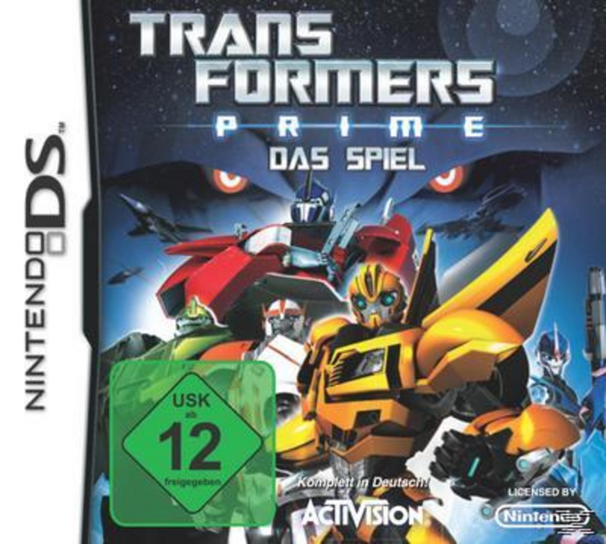 Transformers Prime DS Spielcover mit Bumblebee, Optimus Prime und anderen Robotern.