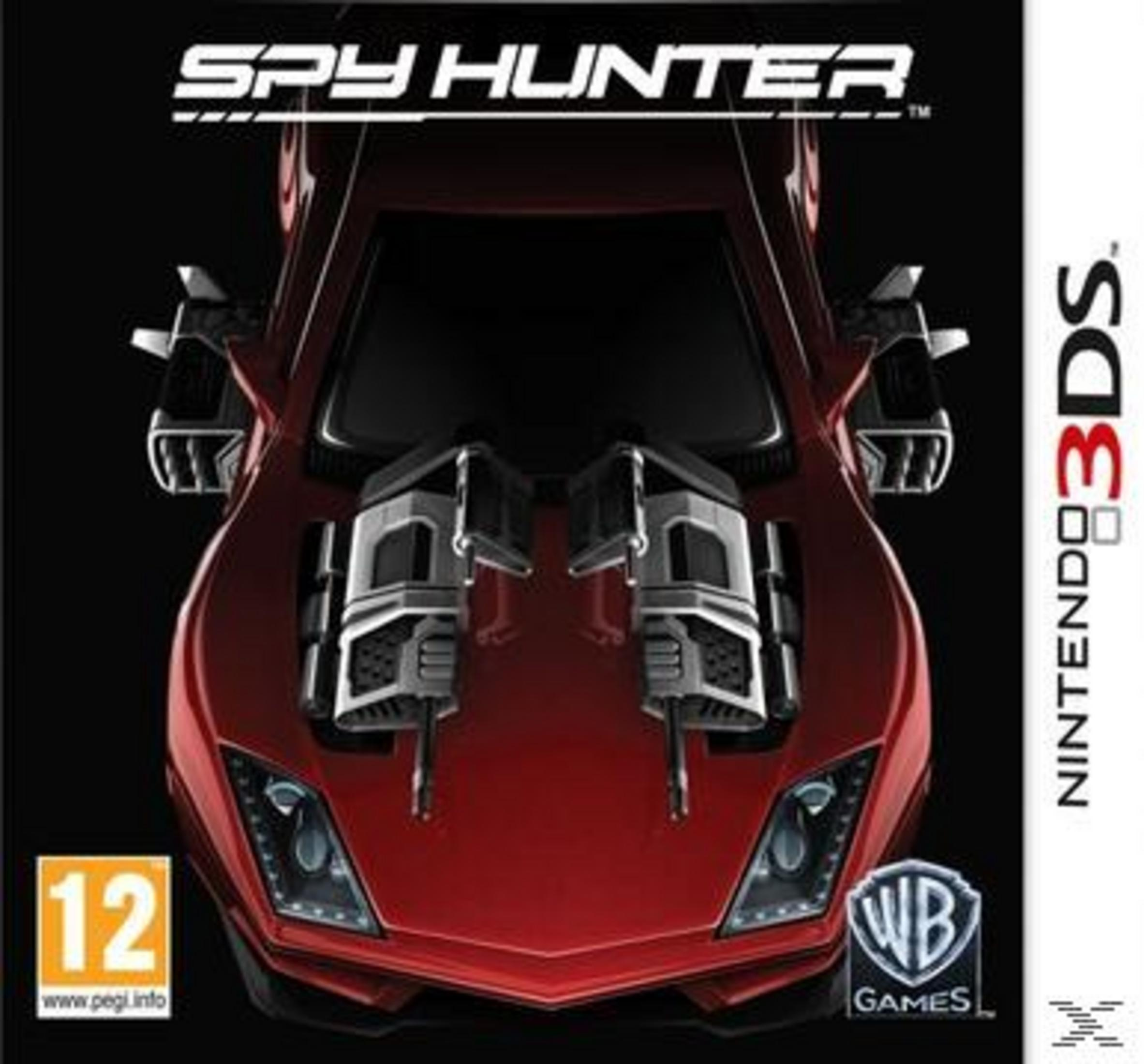 Ein rotes Rennauto mit Waffen auf der Motorhaube, Nintendo 3DS-Logo.