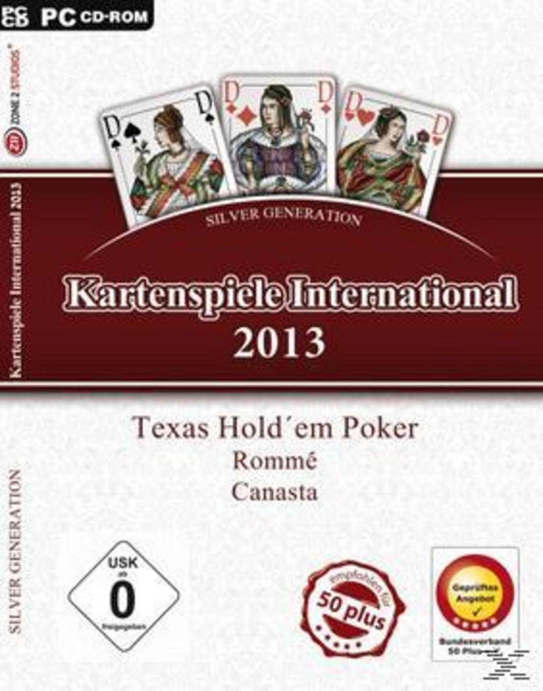 PC-CD-ROM mit Kartenspielen International 2013. Drei Damen auf Spielkarten.