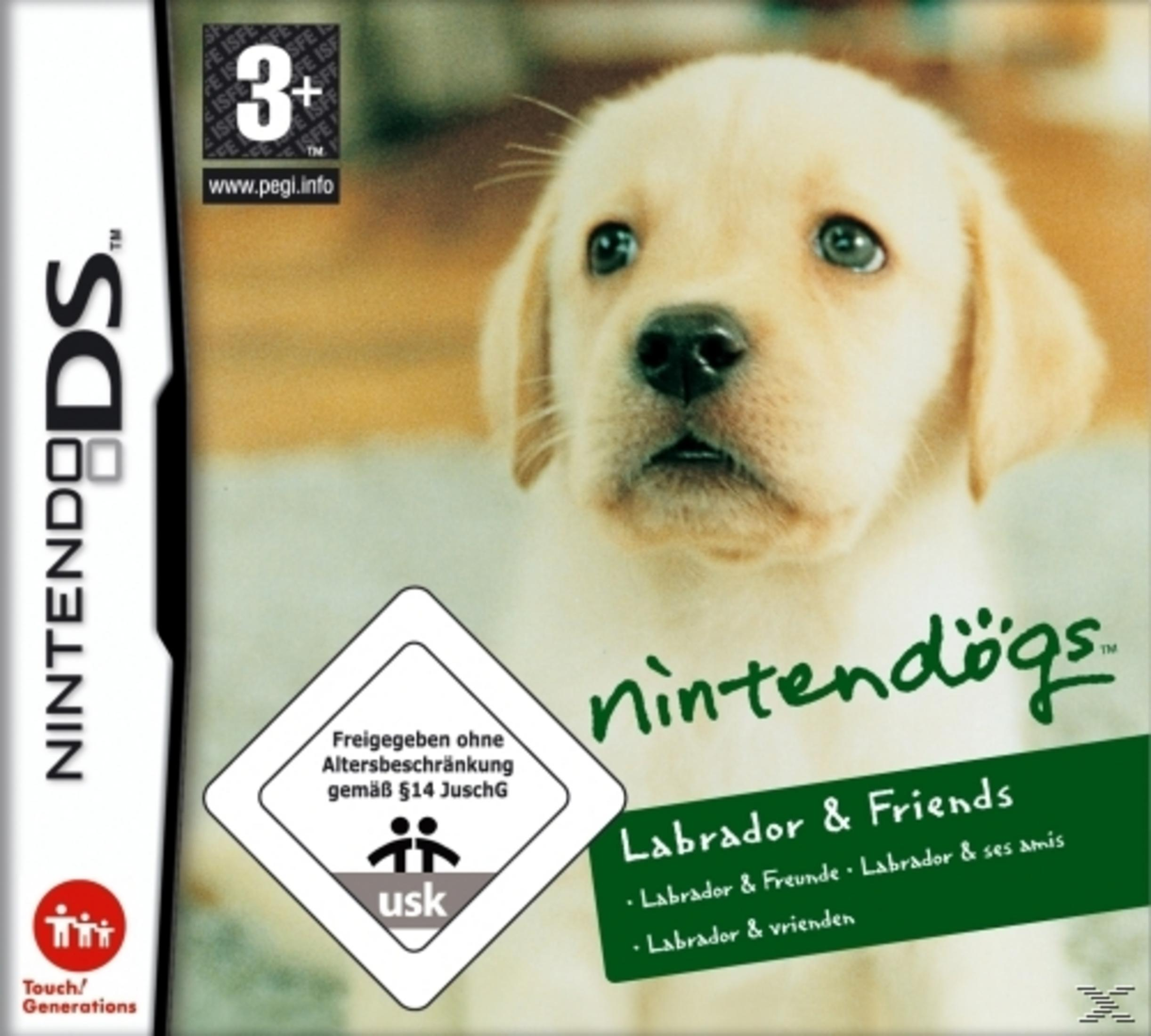 Ein Labrador-Welpe schaut nachdenklich. "Nintendogs Labrador & Friends" Spielcover.