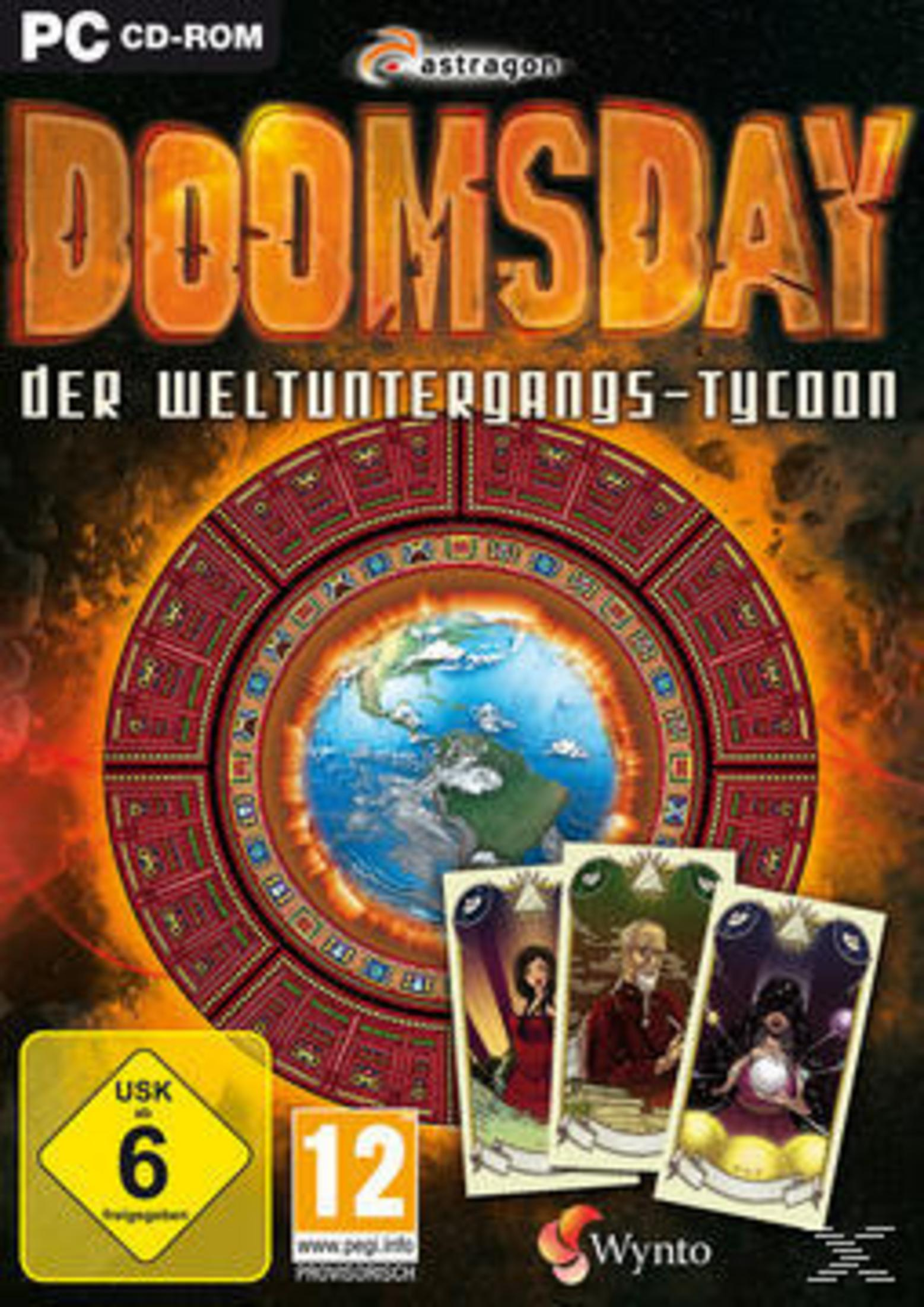 PC CD-ROM Spiel 'Doomsday' mit Weltkarte und Tarotkarten.