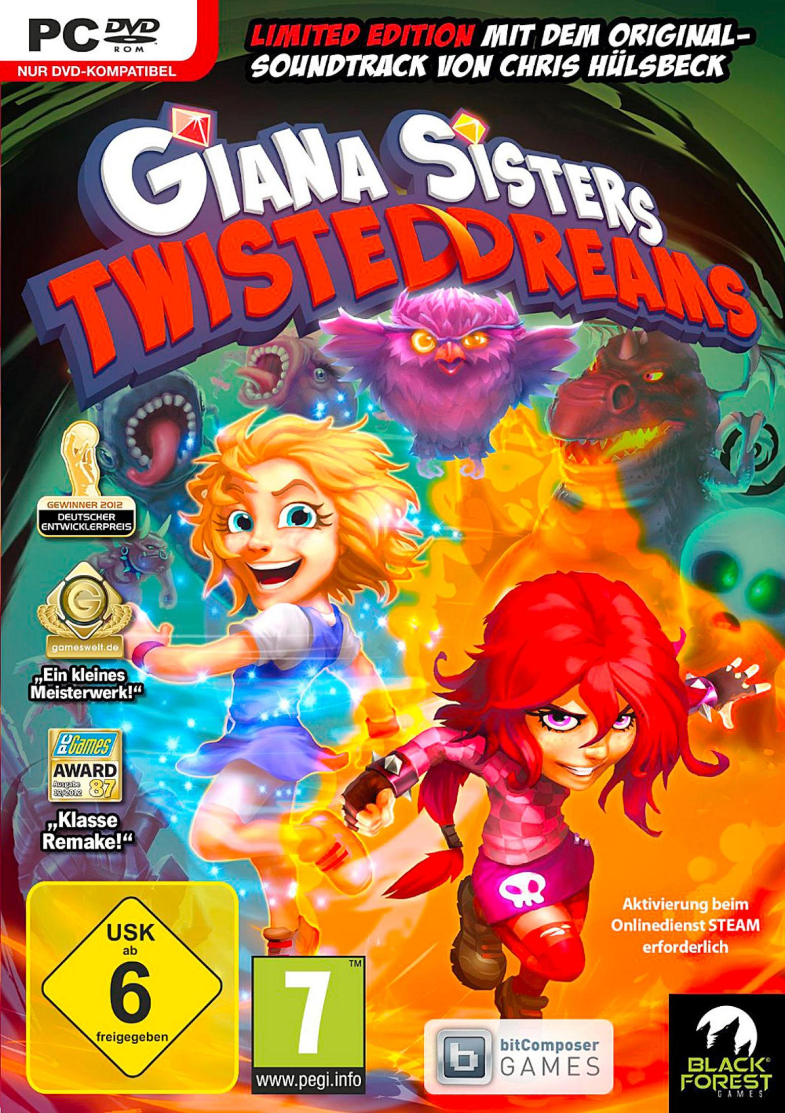 Cover: Zwei Mädchen, Monster und Spieltitel Giana Sisters Twisted Dreams.