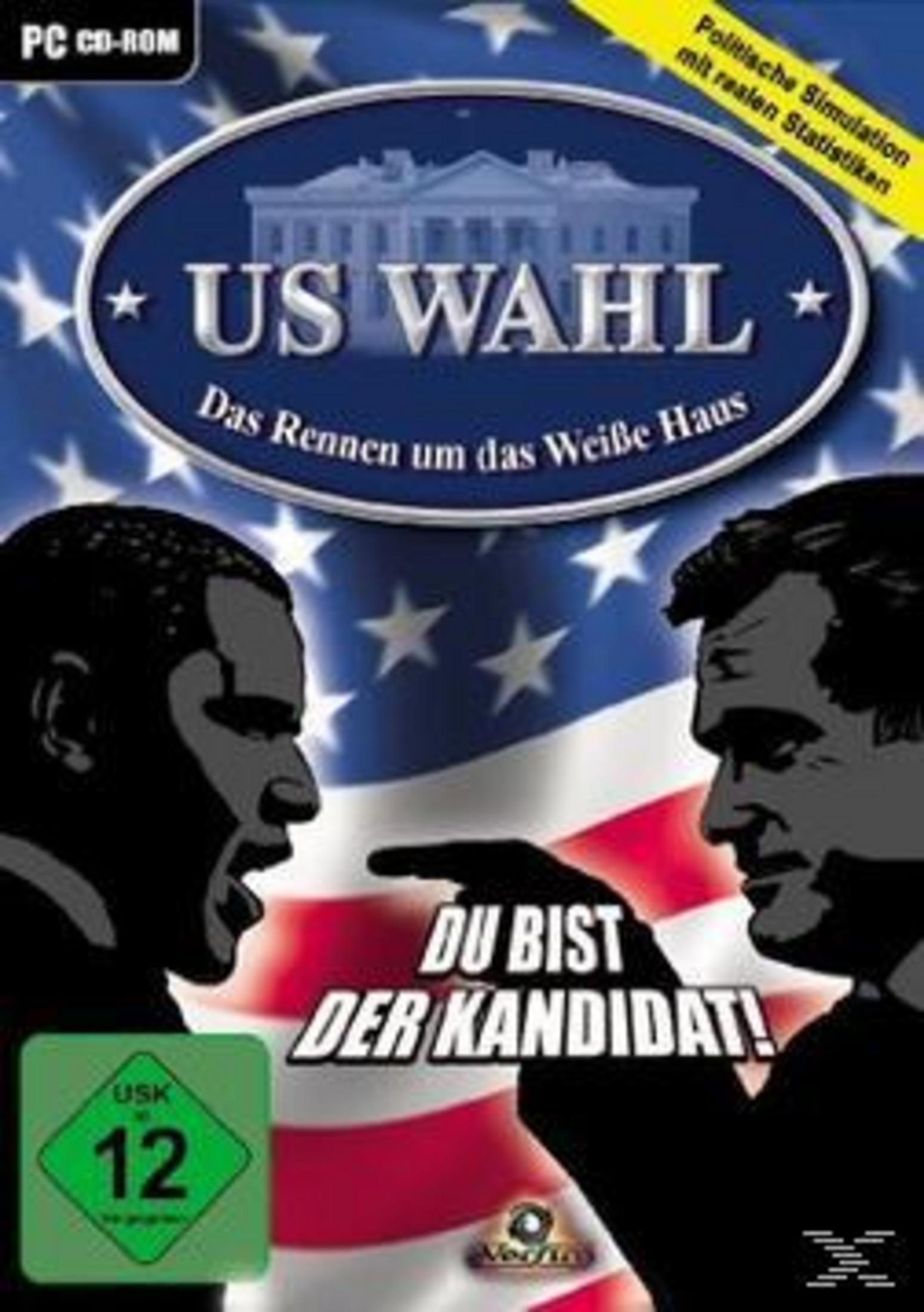 Cover eines PC-Spiels mit zwei Silhouetten, dem Weißen Haus und der US-Flagge.