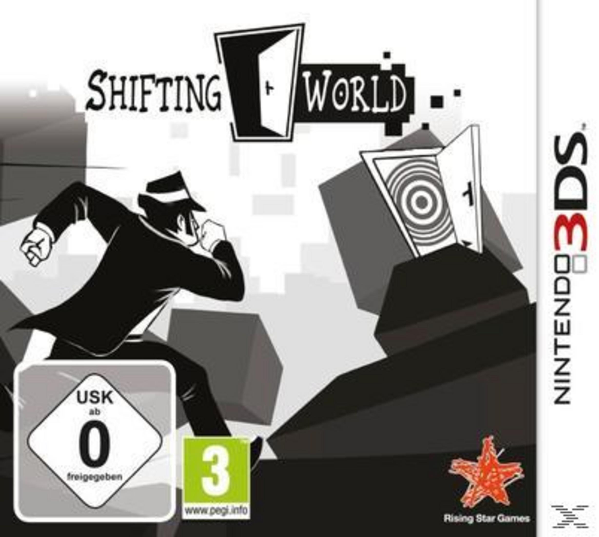 Ein Mann im Anzug und Hut rennt auf eine sich öffnende Tür zu, auf dem Cover des Spiels Shifting World.
