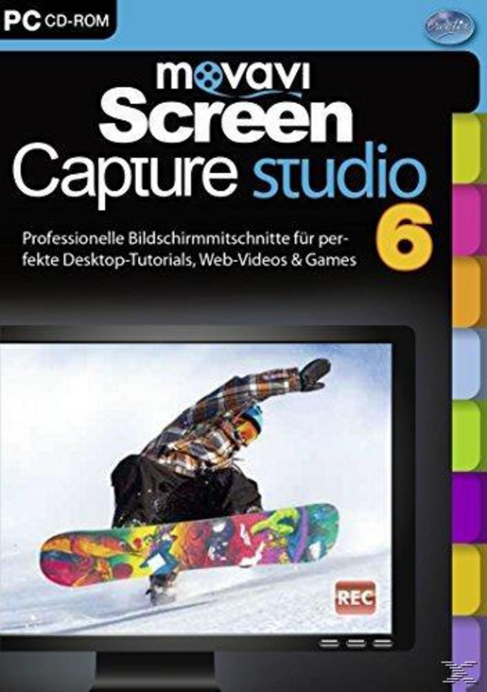 Movavi Screen Capture Studio 6: Snowboarder auf buntem Board vor schneebedeckter Landschaft.