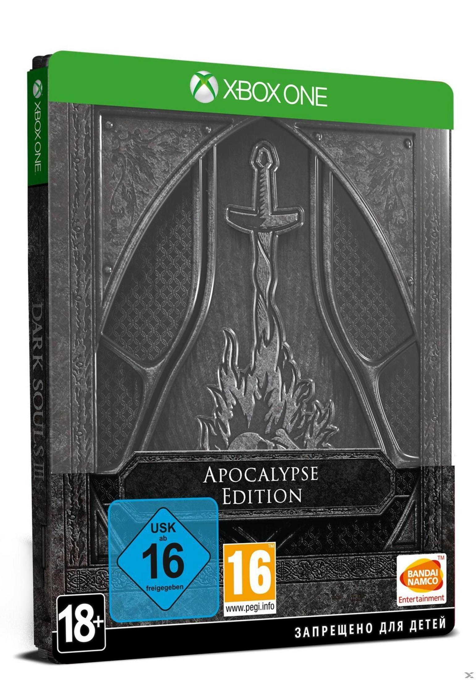 Caja del juego Xbox One: Dark Souls III Apocalypse Edition con sellos.