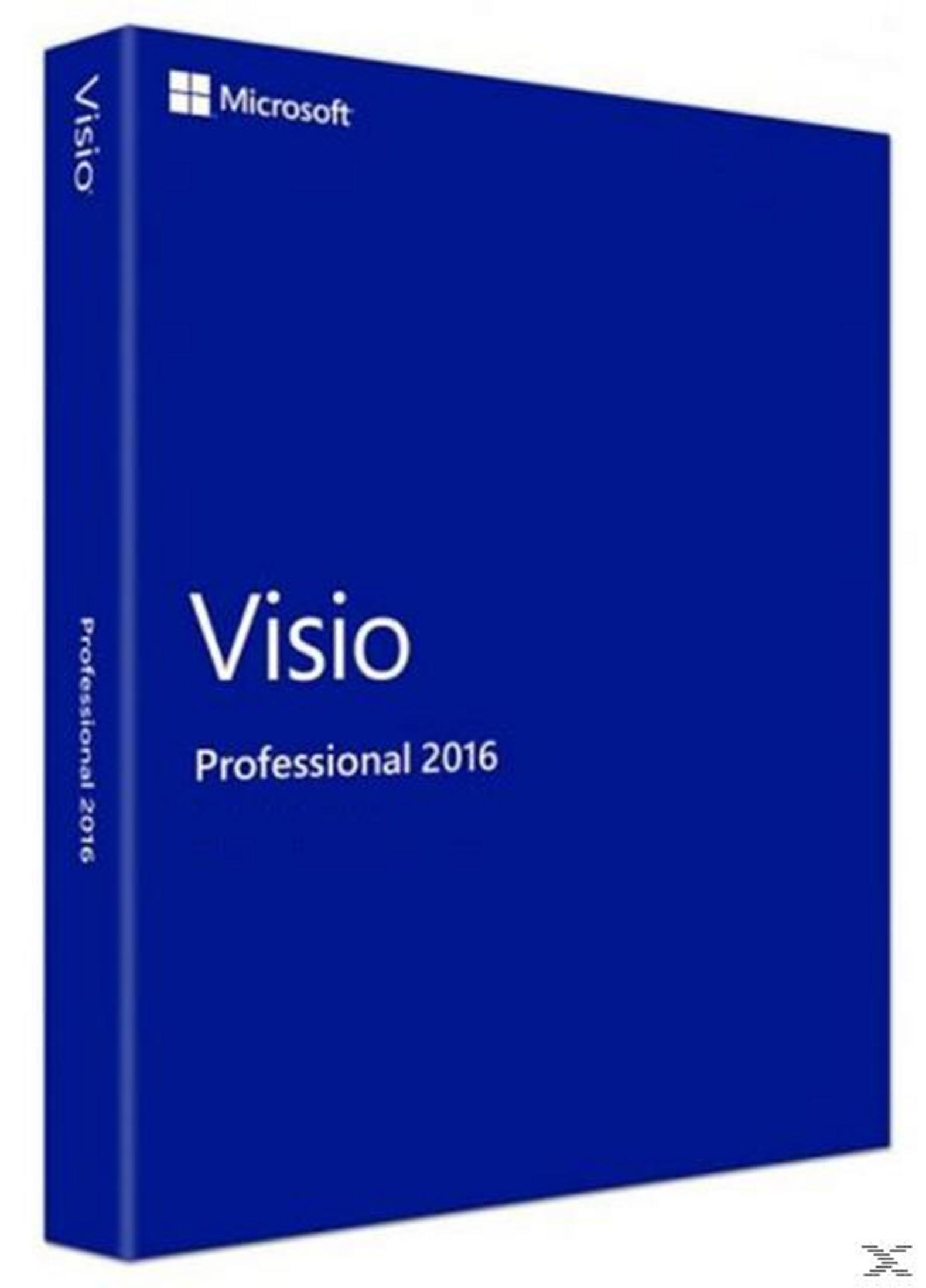 Eine blaue Box mit Microsoft Visio Professional 2016 Schriftzug.