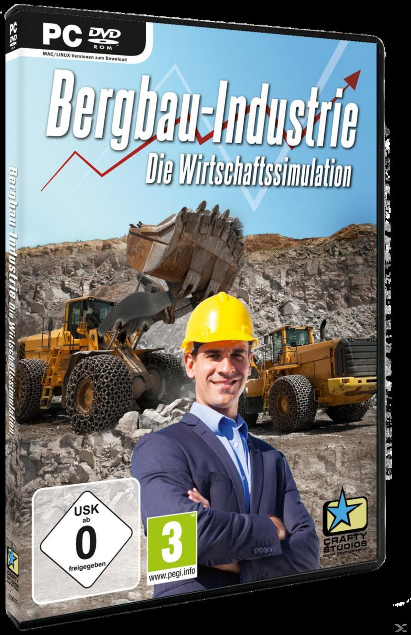 Mann in Blaumann und gelbem Helm vor Baggern im Steinbruch. Spielcover.