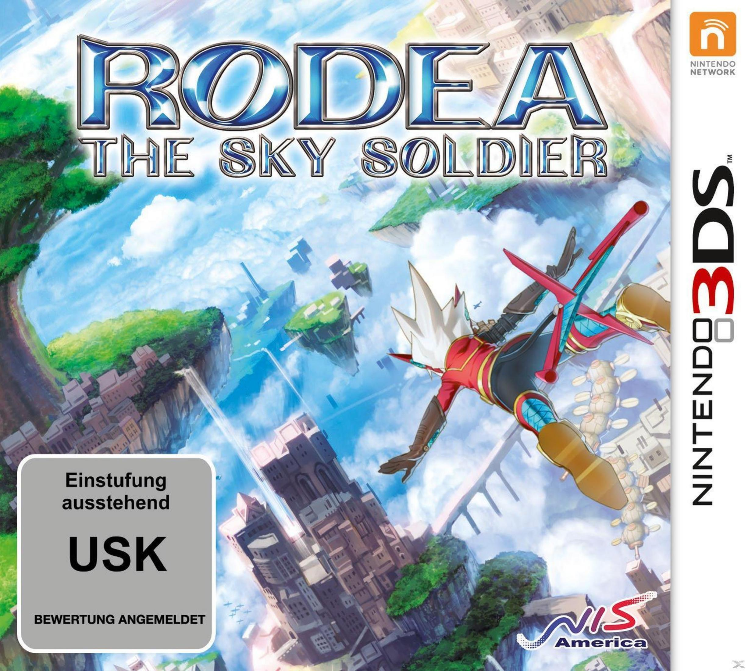 Rodea the Sky Soldier Spielcover mit Charakter im Flug, schwebenden Inseln und Stadtansichten.